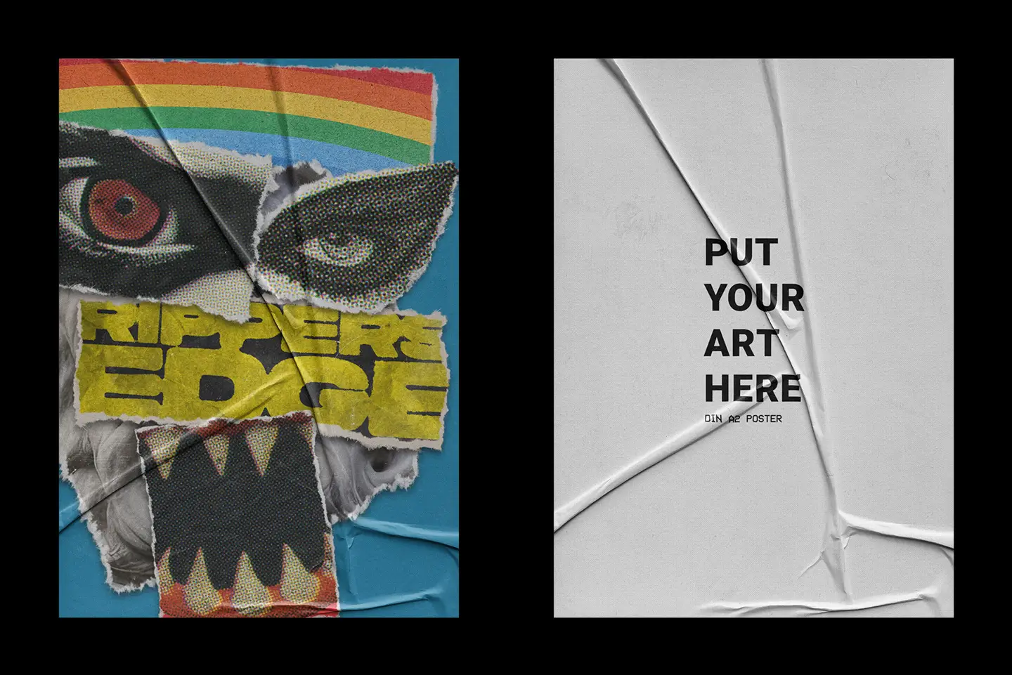 Realistic textures of wet glue on poster mockup