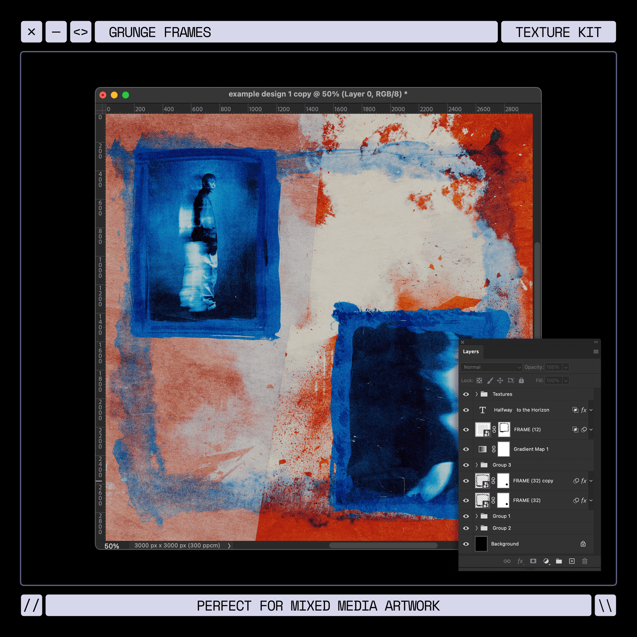 Transparent PNG grunge frame for layering