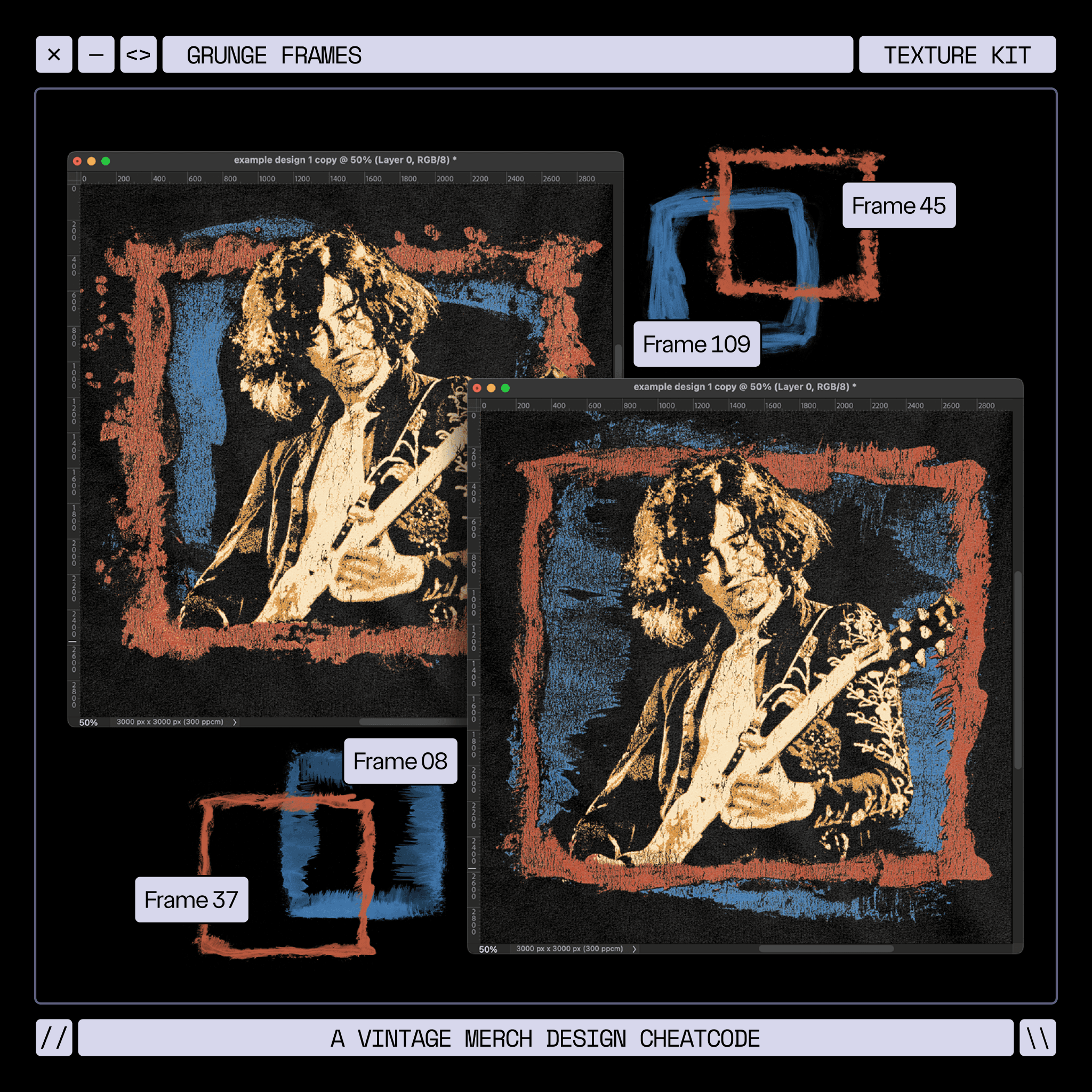 Photoshop action preview for grunge effects