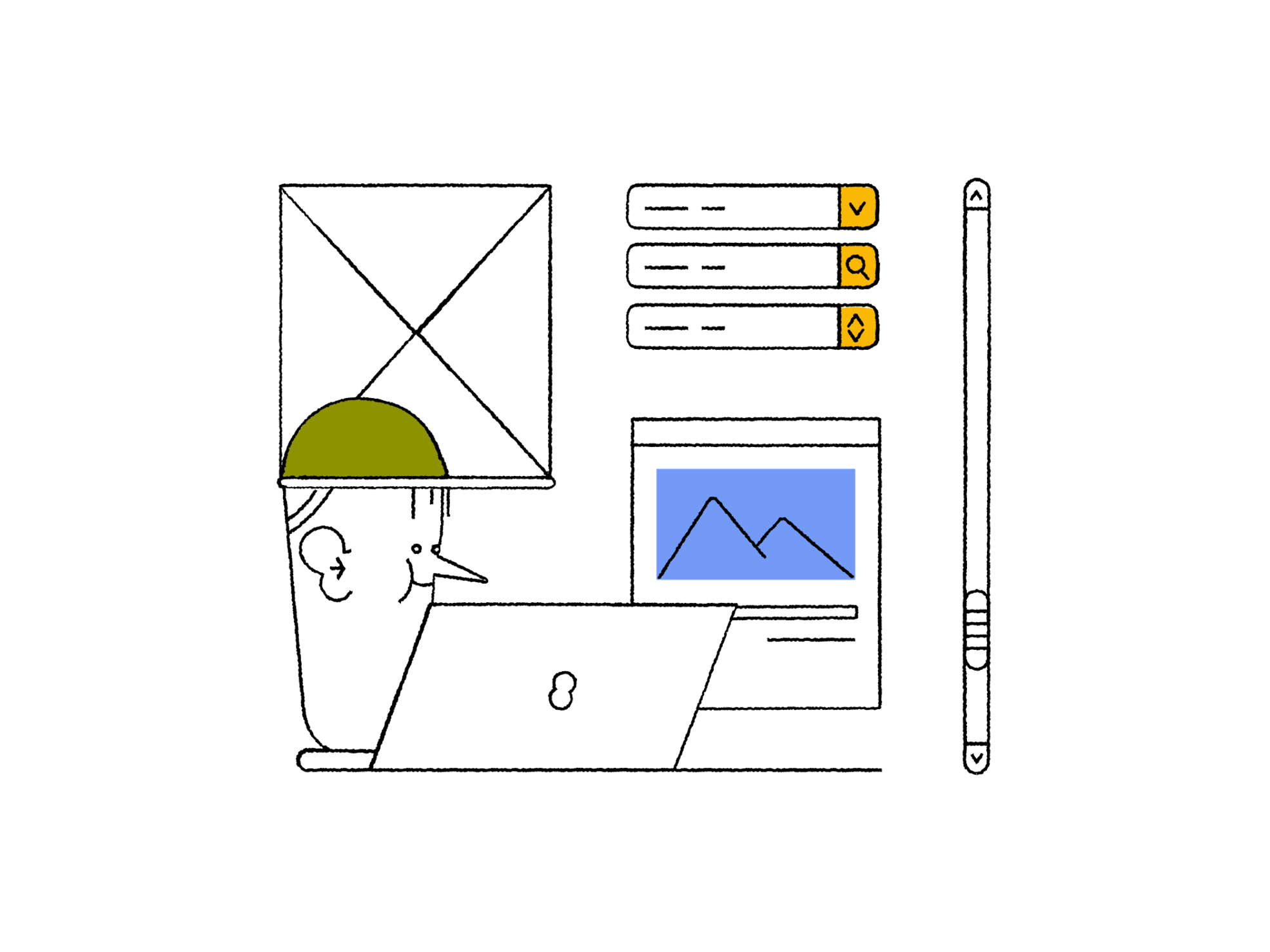 Office workspace illustration with cheerful accents