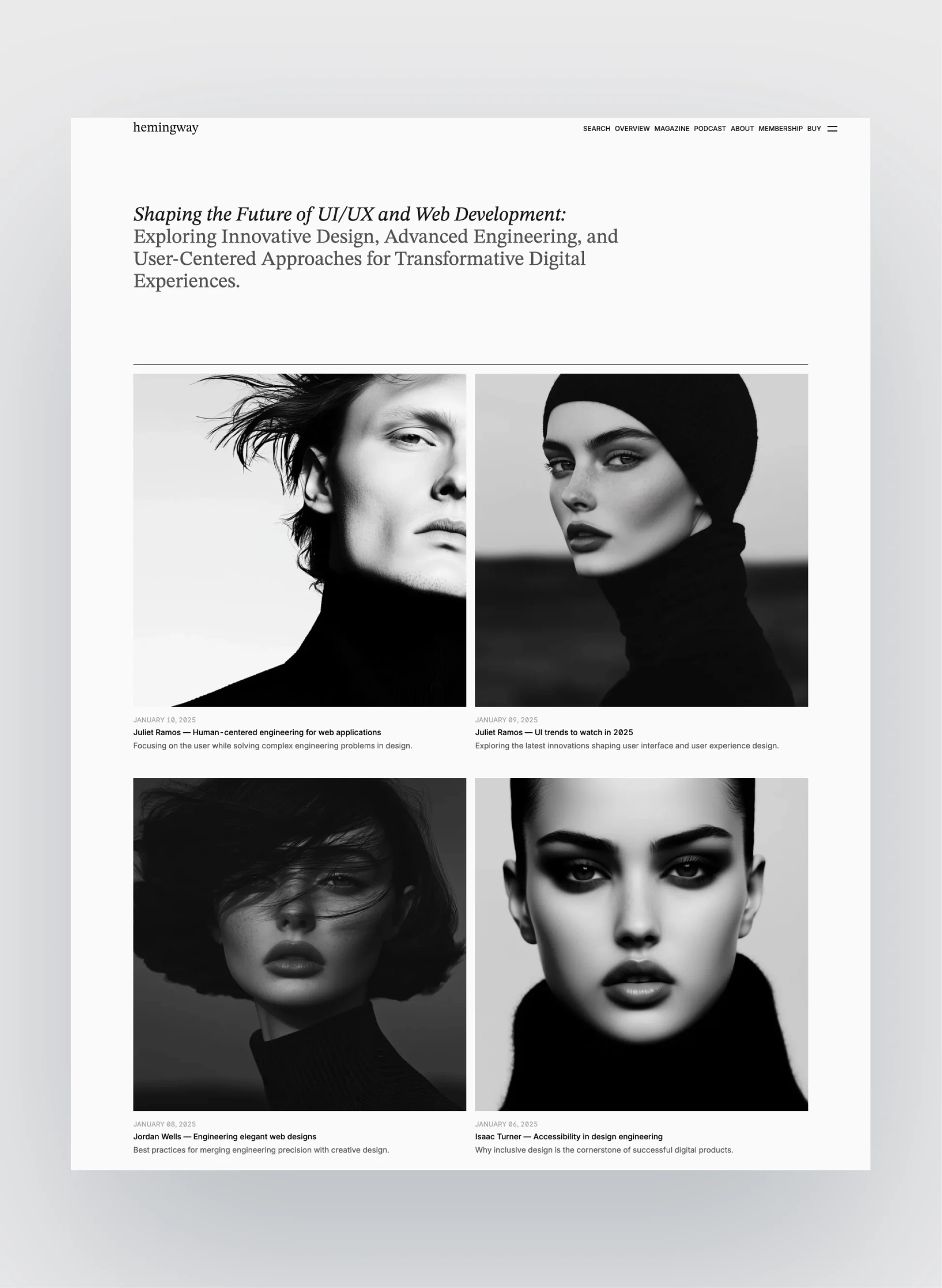 Strong typography showcased in Hemingway design