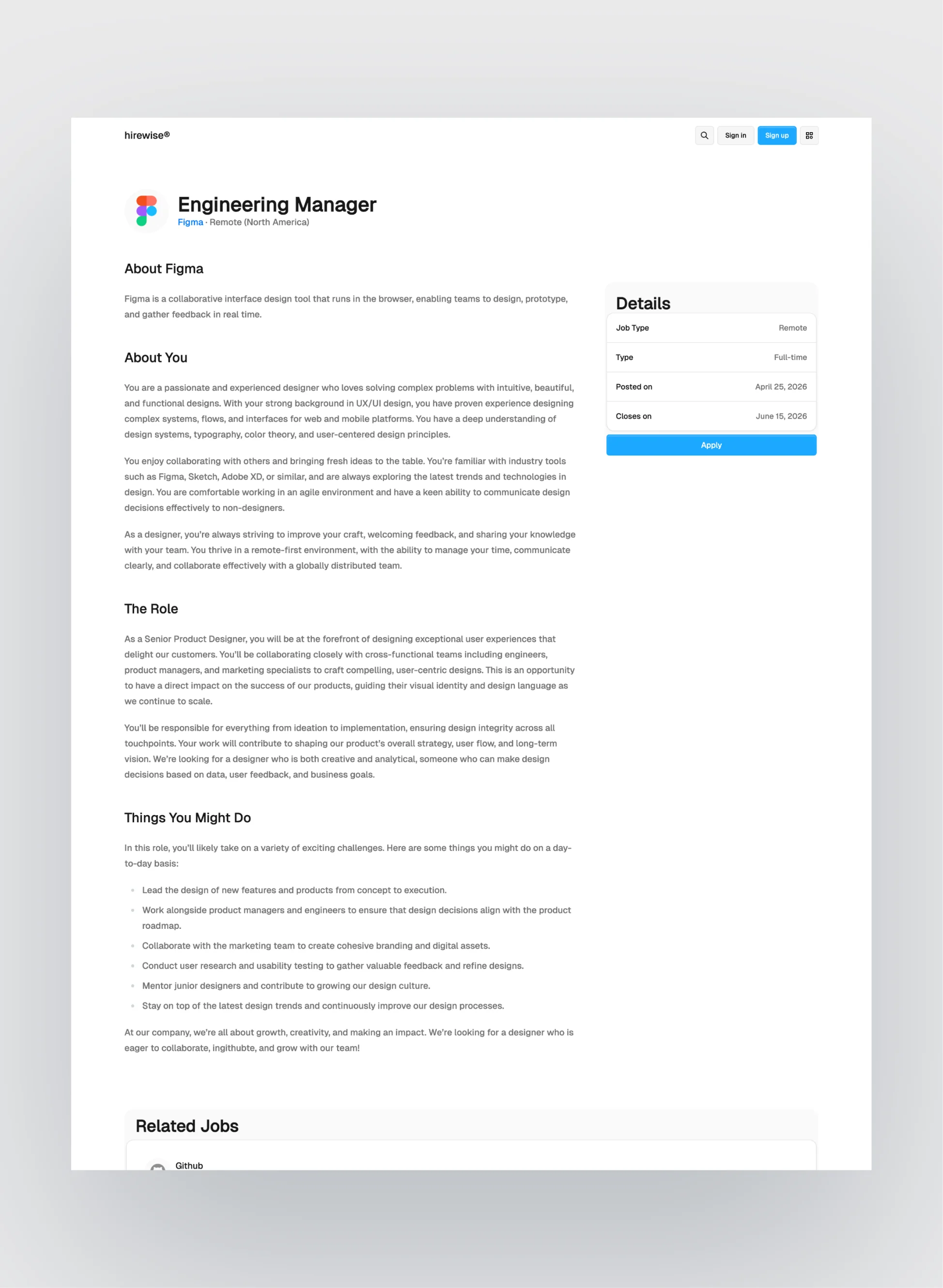 Hirewise template structured job listings