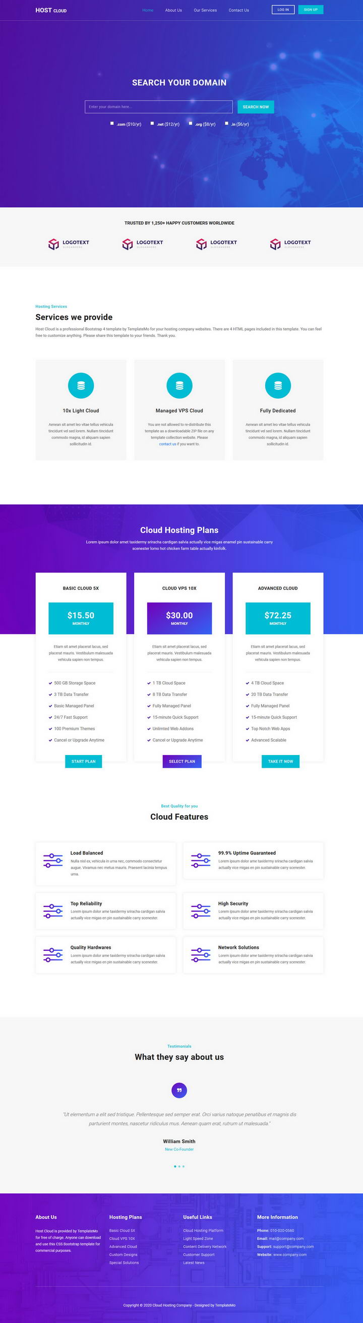 Detailed view of the pricing table in the Host Cloud Template.