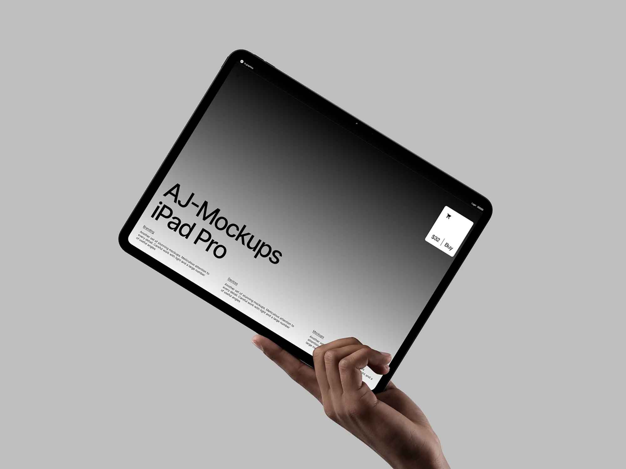 Cropped view of hand-held iPad Pro mockup for digital content