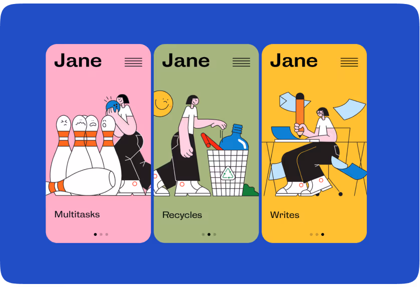 Creative scene featuring Jane in different scenarios