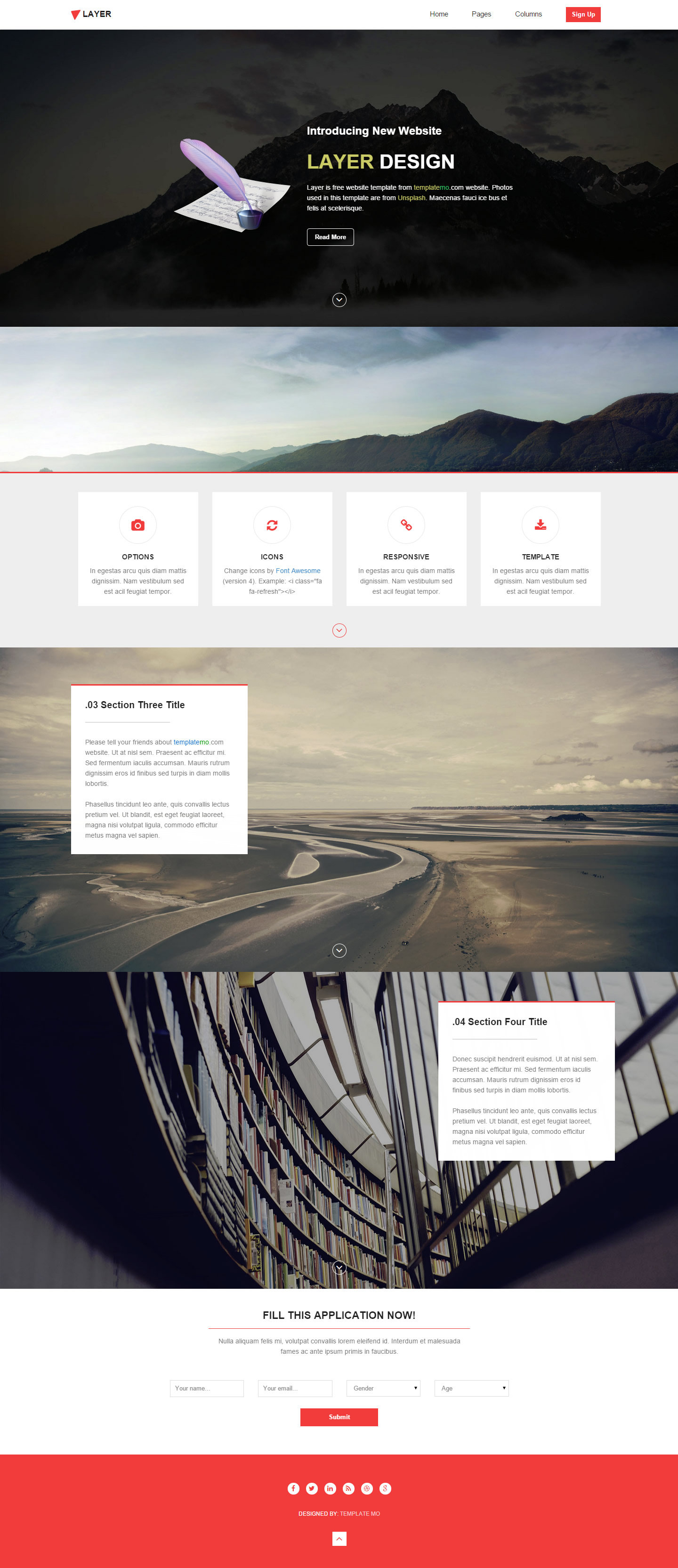 Layer Template preview showcasing parallax scrolling effects.