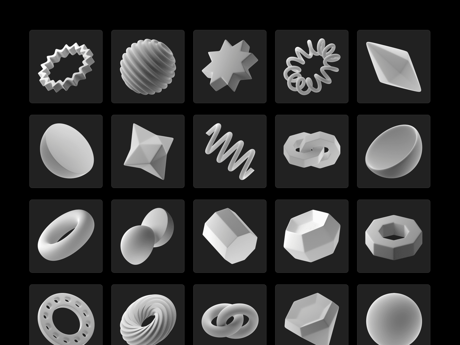 Sample layout using abstract 3D objects in Figma.