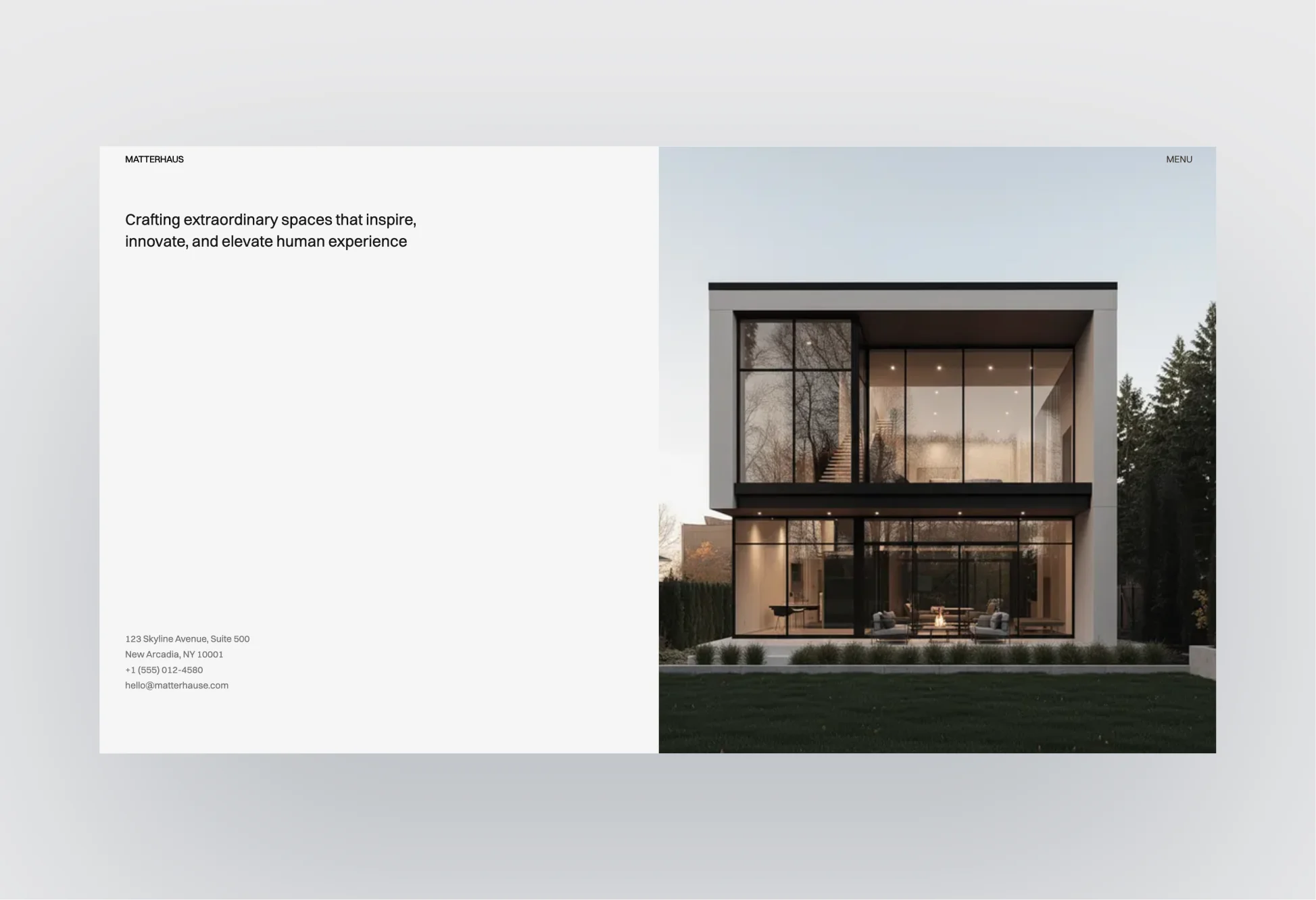 Interior page of Matterhaus template featuring clean design