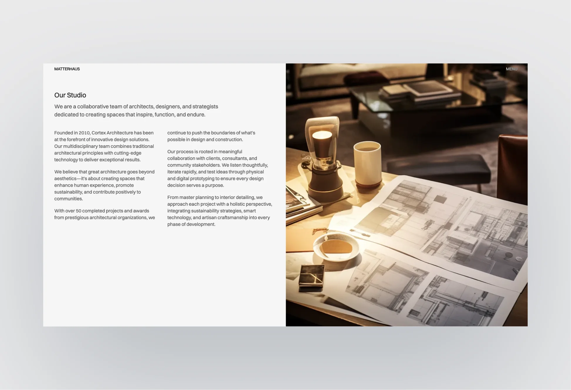 Preview of Matterhaus template structure using Tailwind CSS