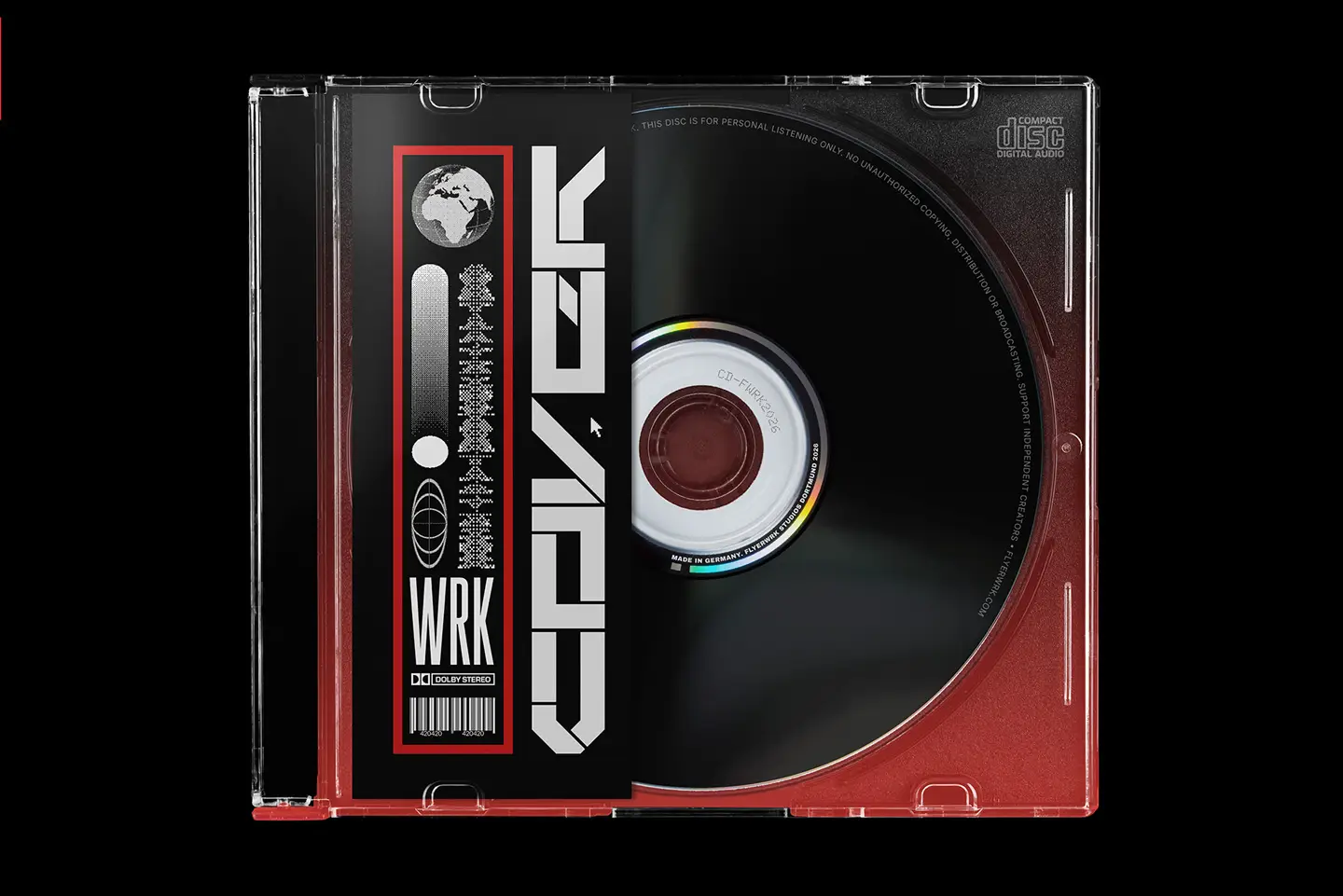 Mockup featuring colorful tray inside CD case