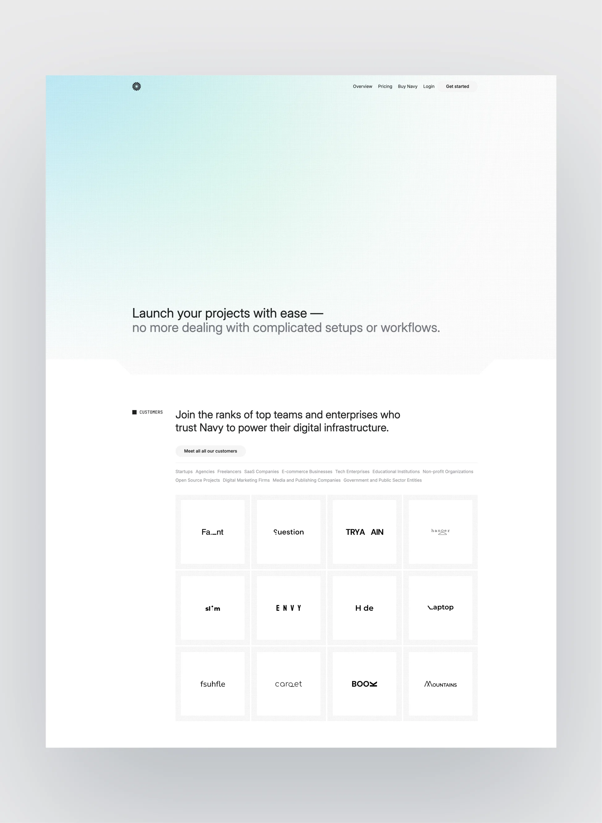 Screenshot of Navy template homepage