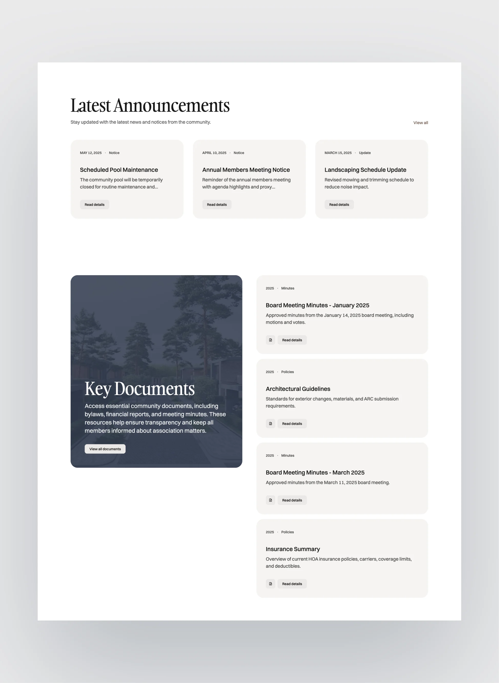 Governance management page of Newport template