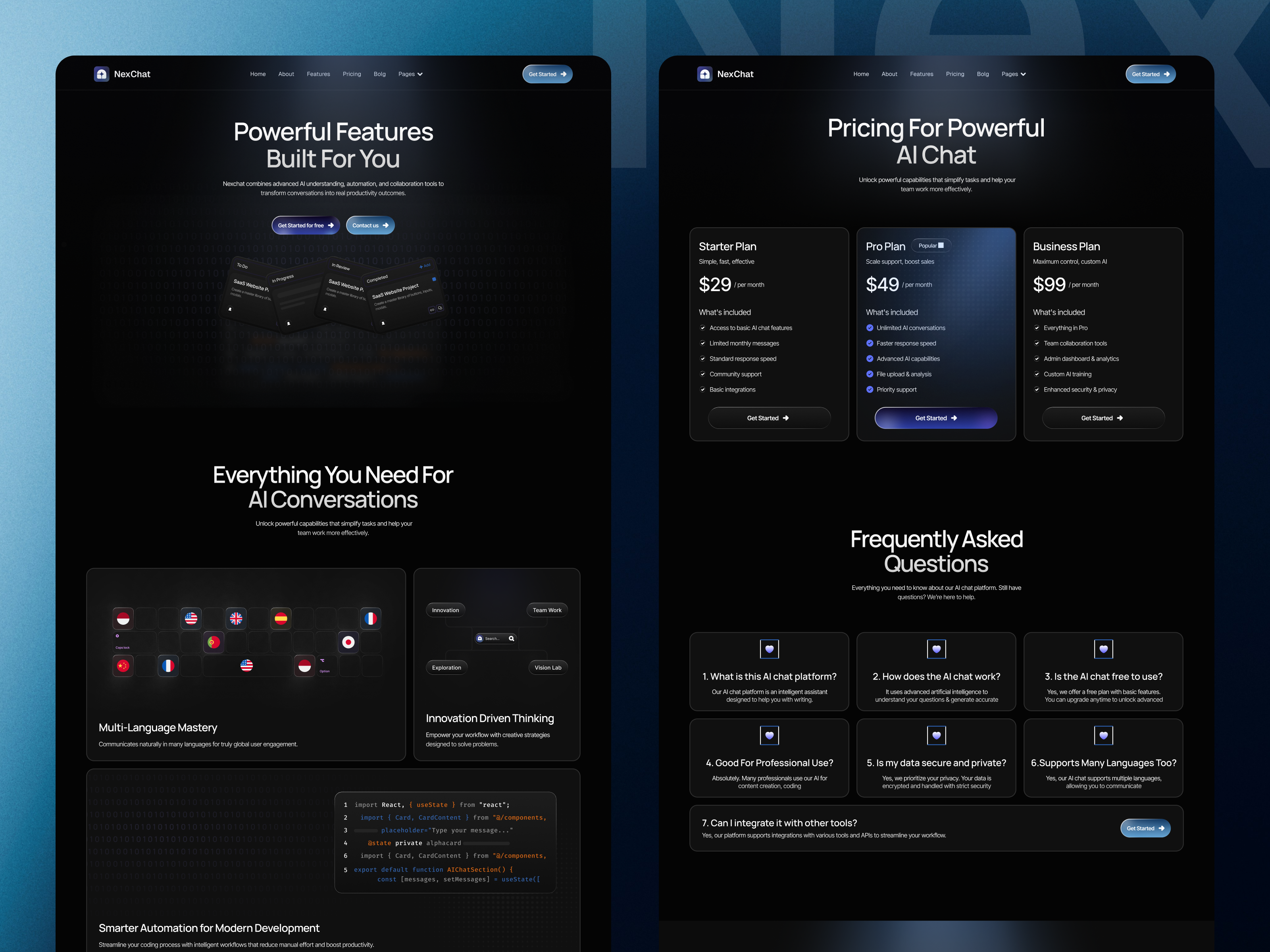 Nexchat pricing page mockup
