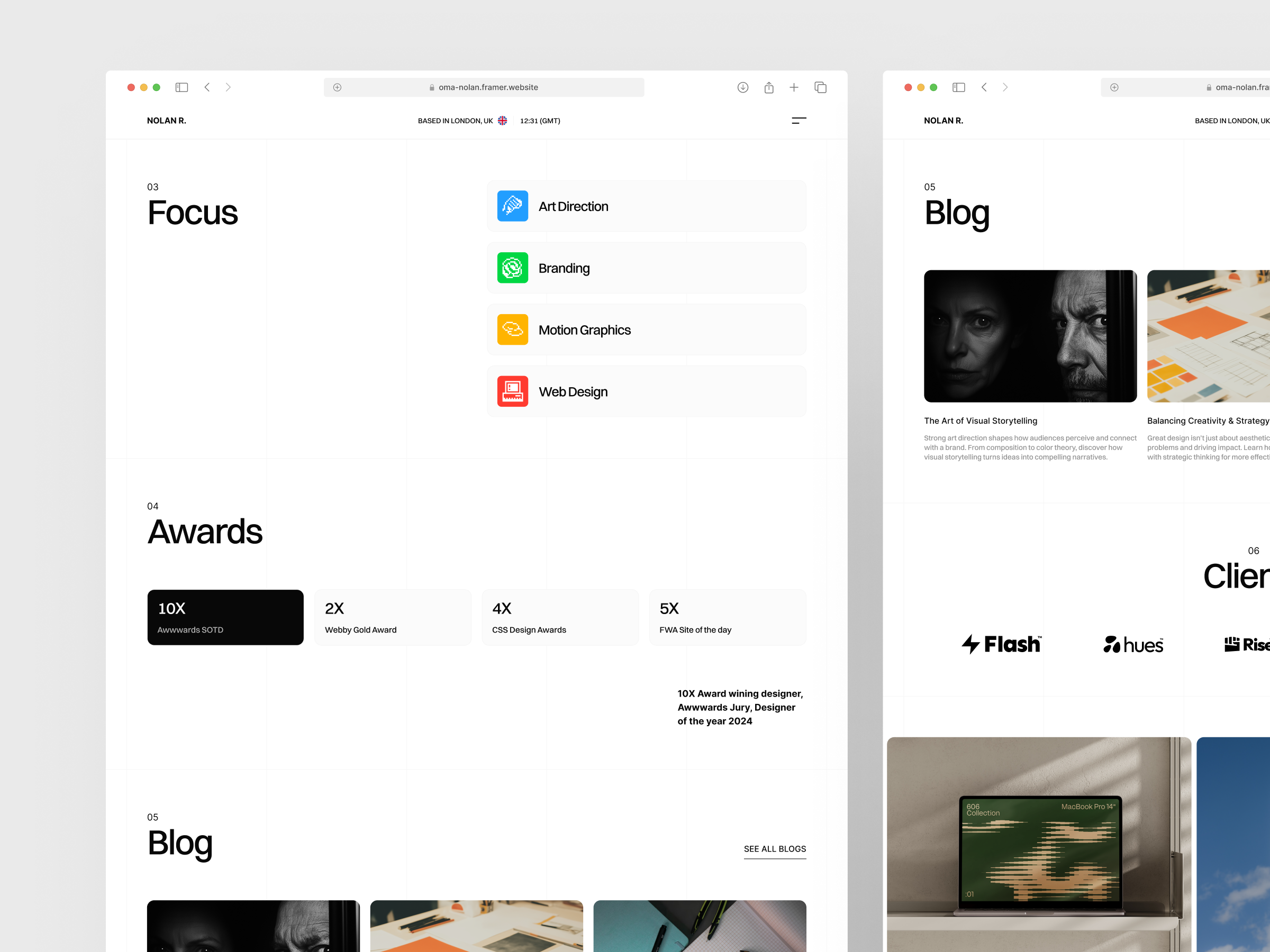Intuitive layout of Nolan Lite for showcasing work