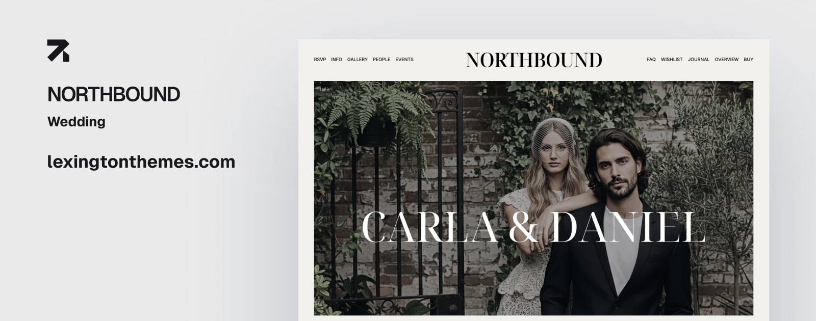 Northbound wedding website template hero section preview