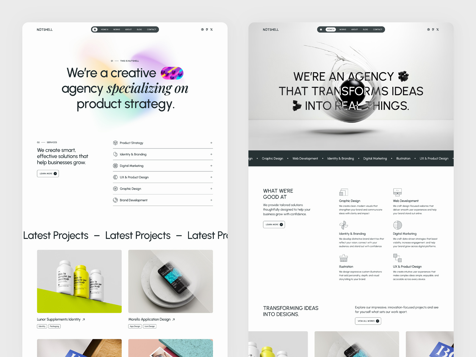 Blog section view of Nutshell template
