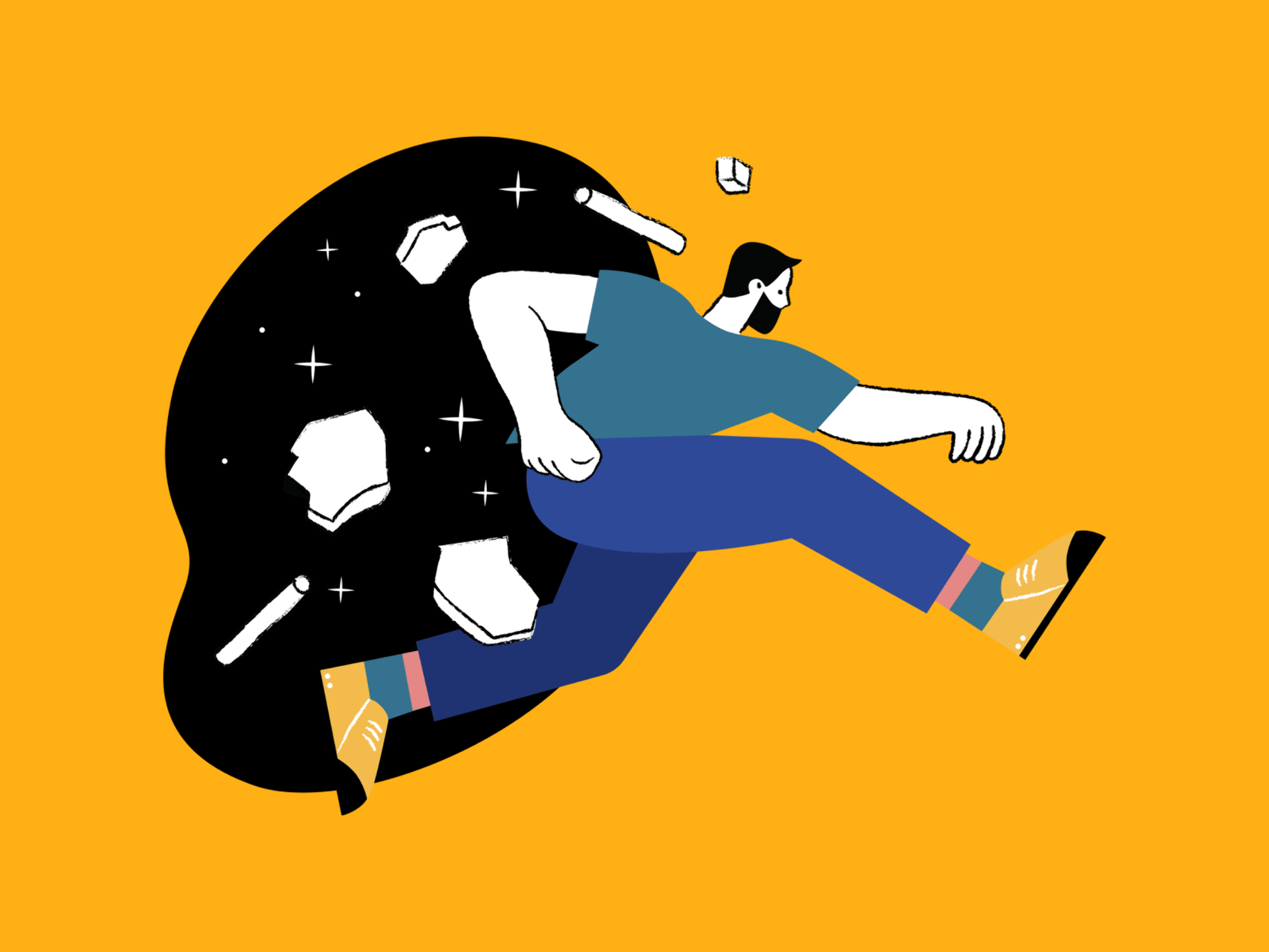 Open Space illustration with deep colors and chalk outlines