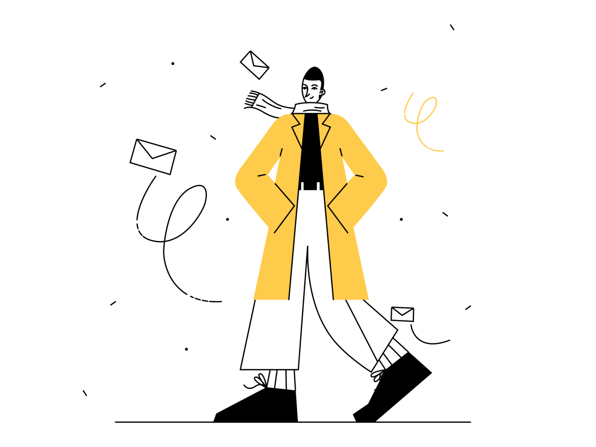 Cute illustration of a character smiling in a workspace