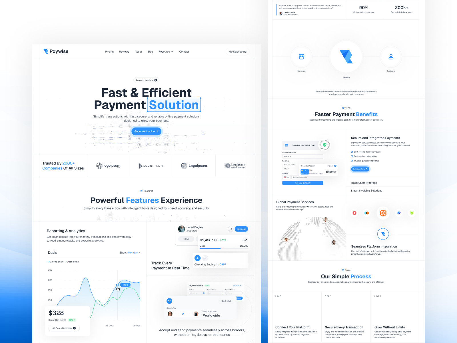 Features section of the Paywise template with modern design elements.