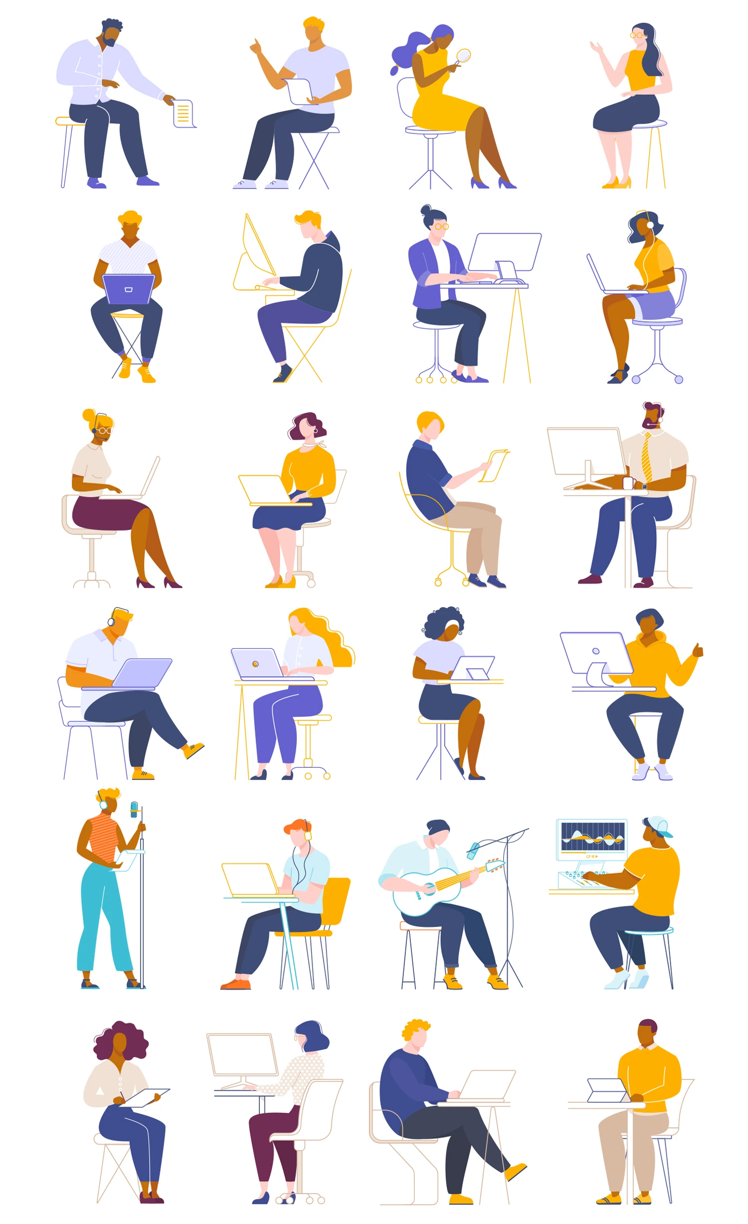 Vector illustration of people collaboratively working on tasks.