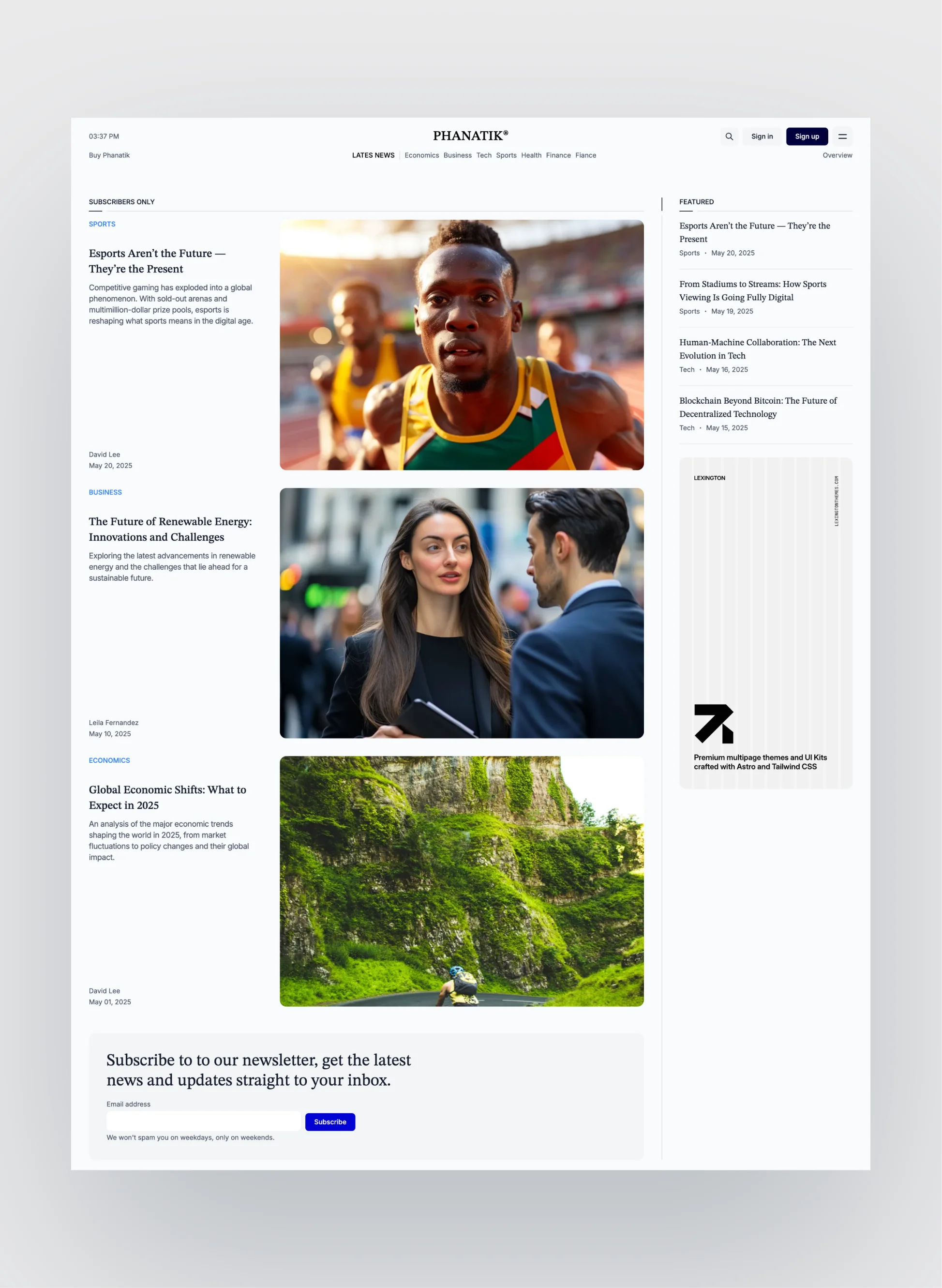 Responsive design of Phanatik template on mobile