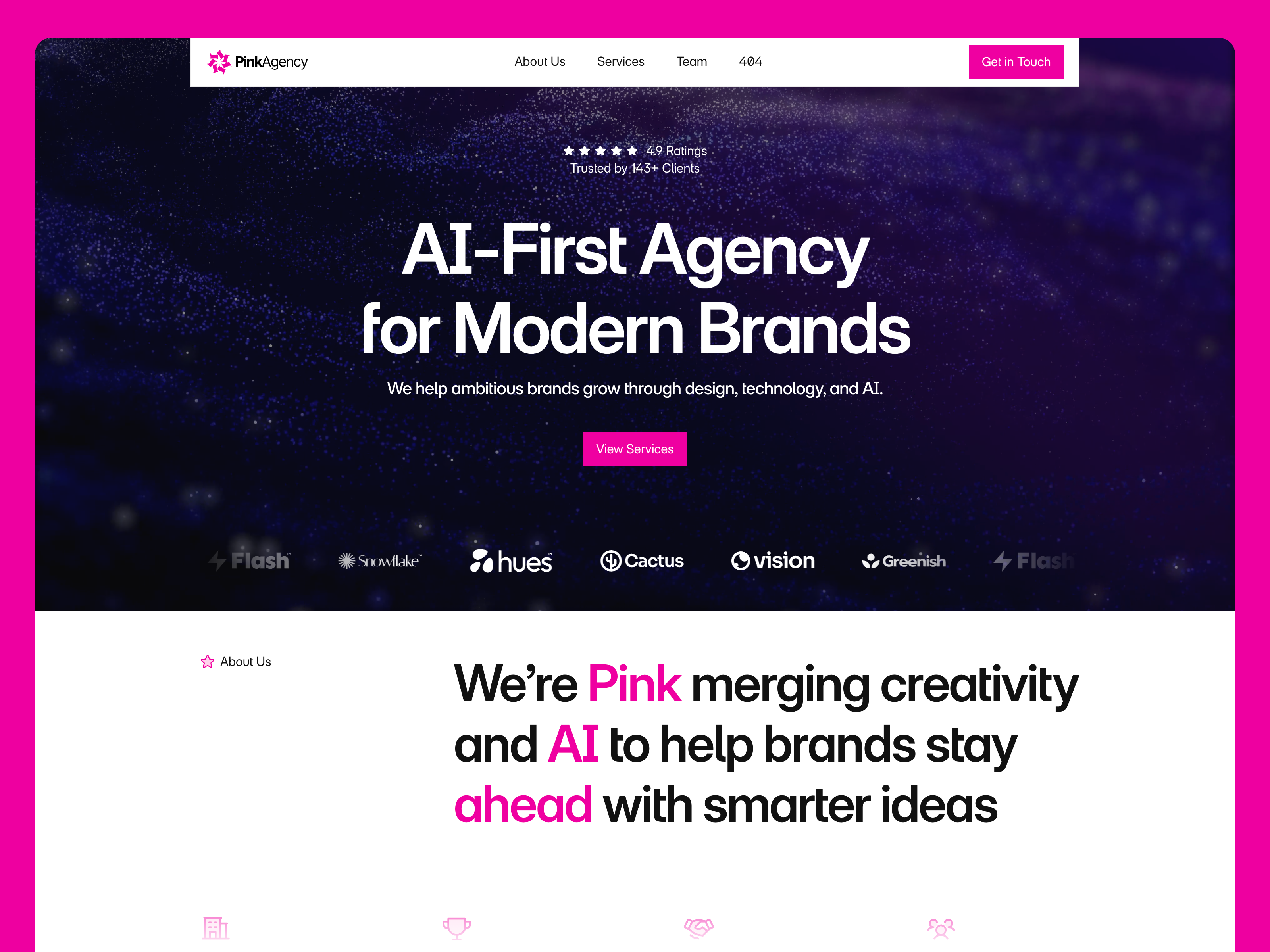 Preview of the Pink Framer template layout