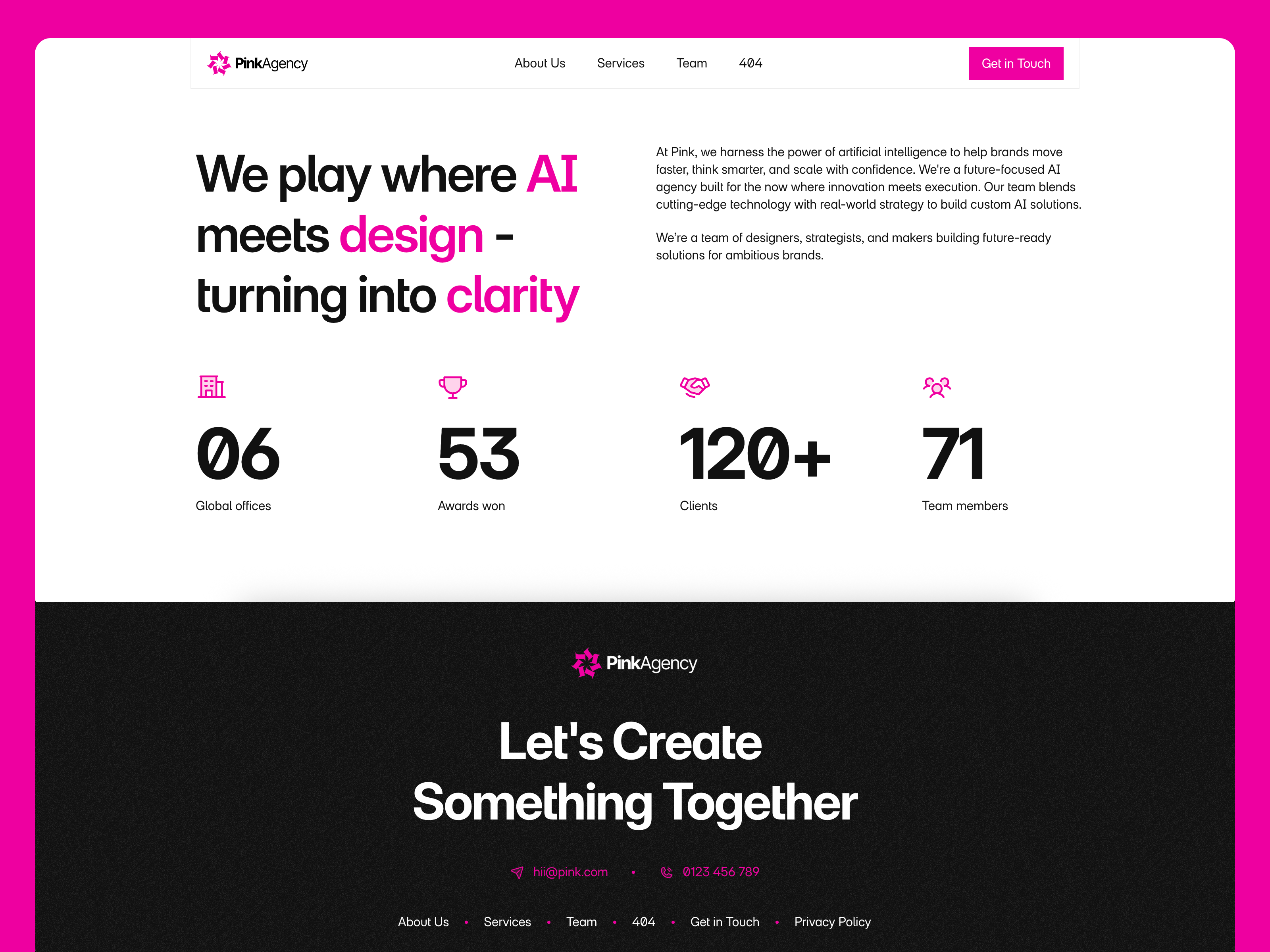 Team details page of the Pink template