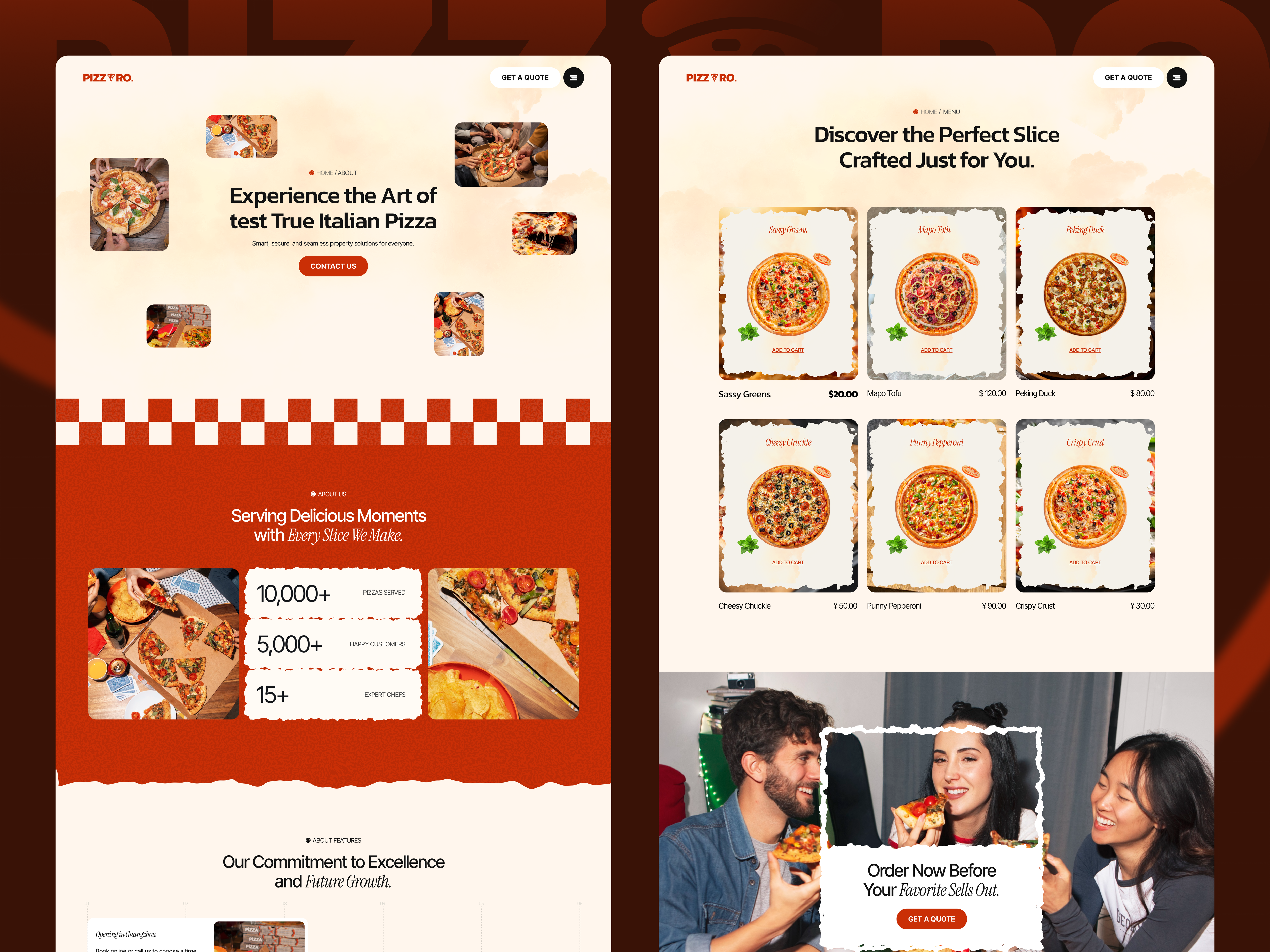 Pizzaro menu details page design
