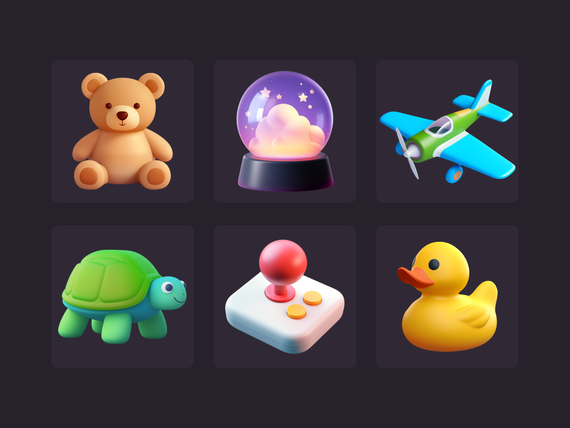 Colorful 3D toys in a playful arrangement