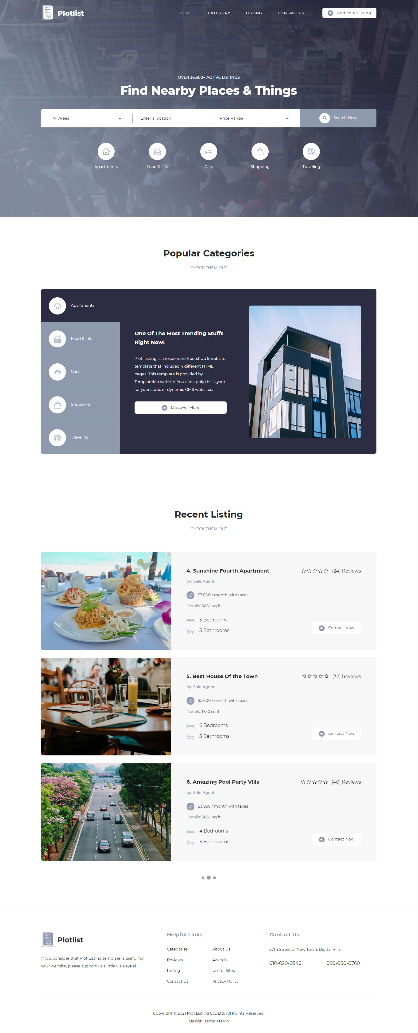 Preview of the Plot Listing Template homepage layout.