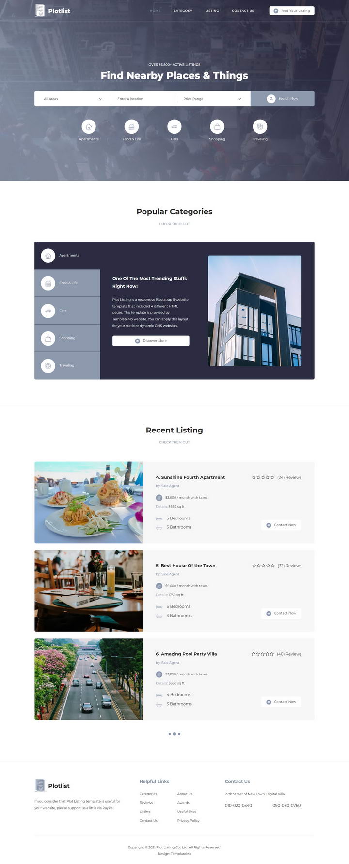Showcase of carousel item lists in the Plot Listing Template.