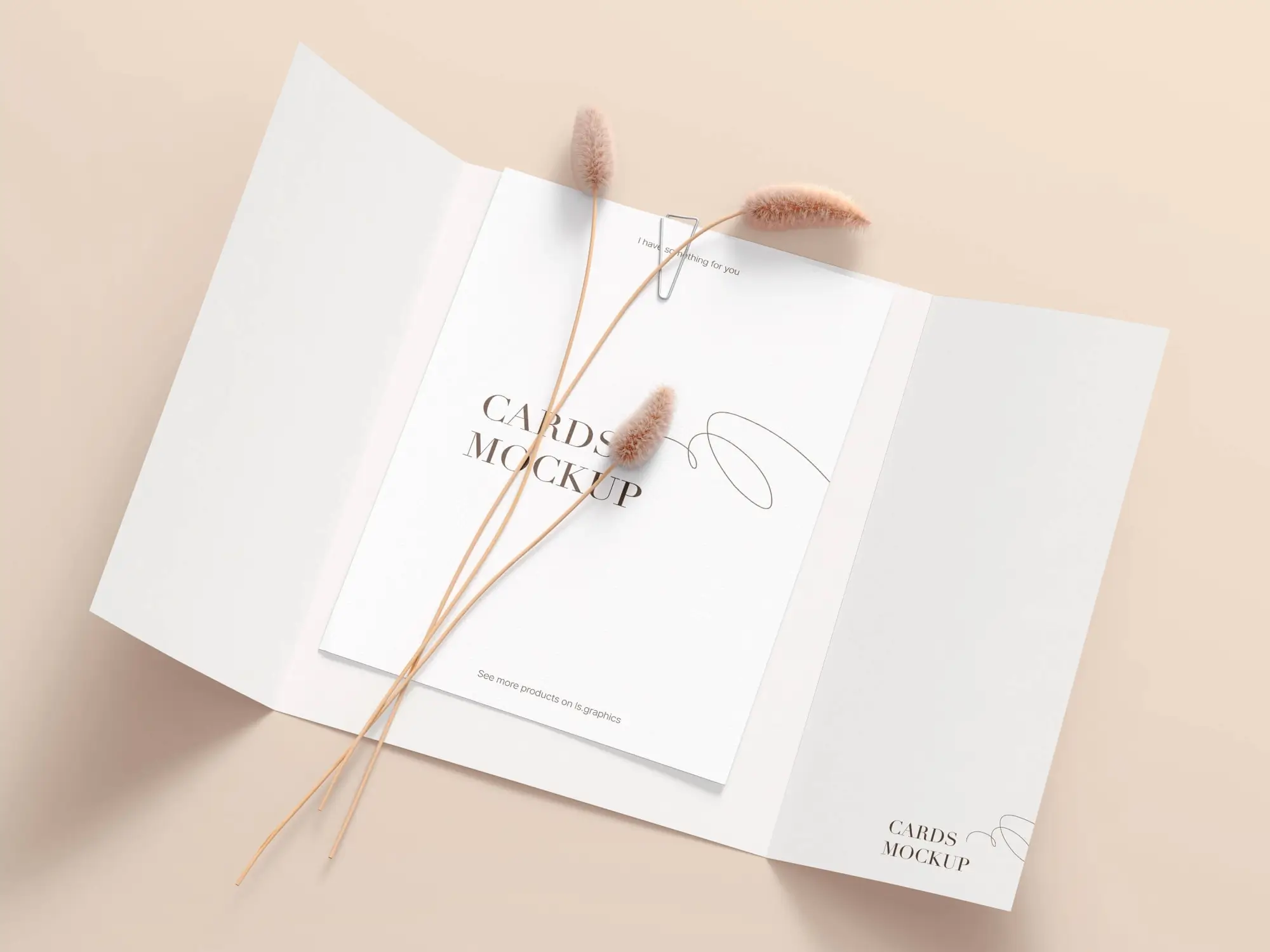 Minimal postcard mockup with soft shadows and photorealistic rendering.