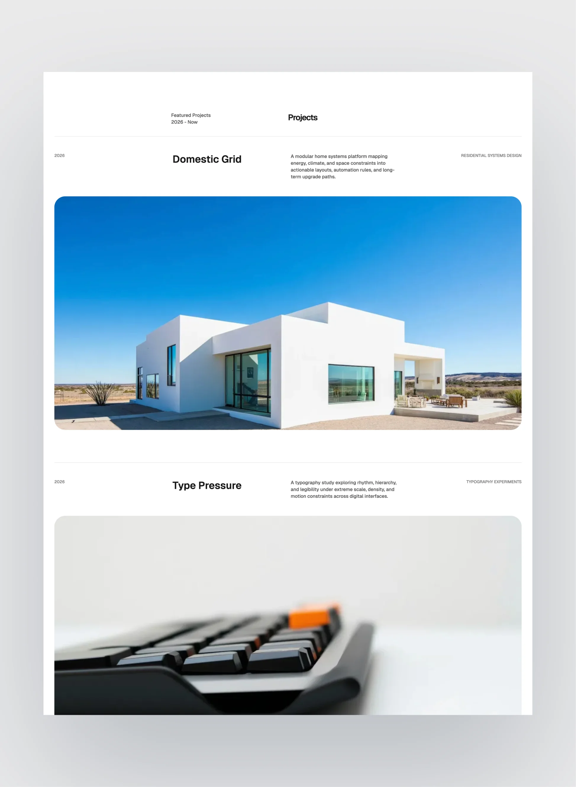 Minimalist design layout of Prima Persona