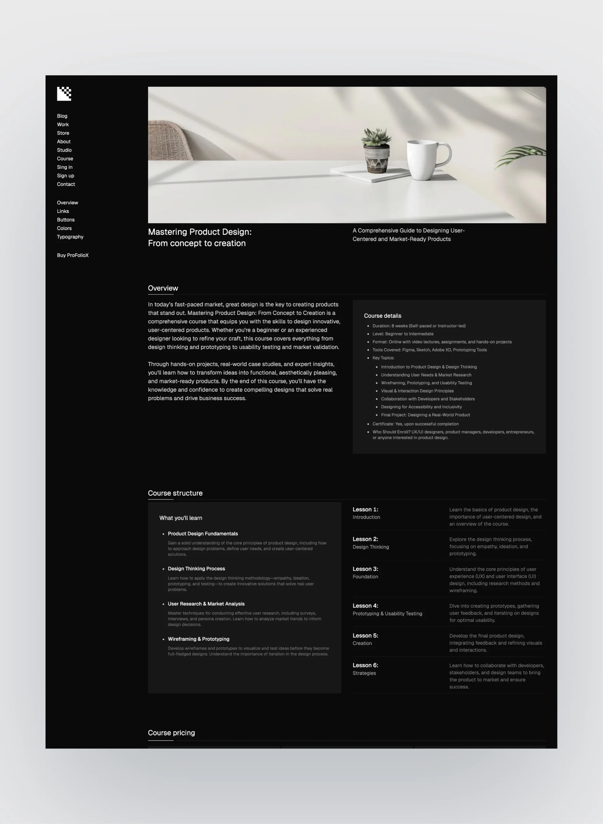Pro FolioX showcasing a designer's portfolio
