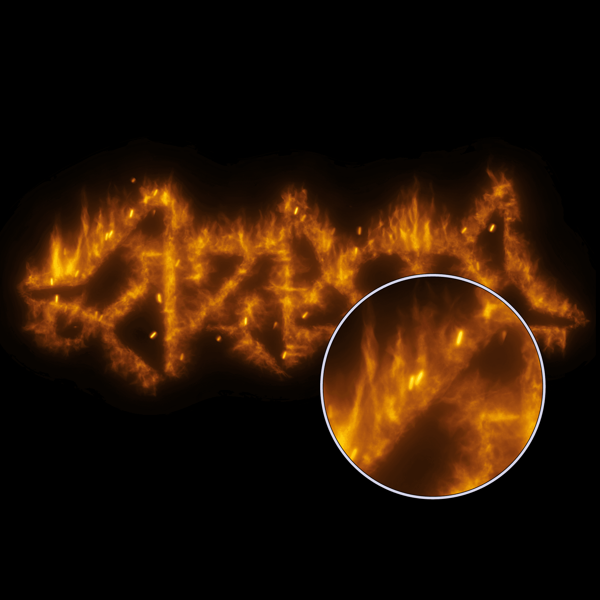 Close-up of a text ablaze with realism from PYROTONE®