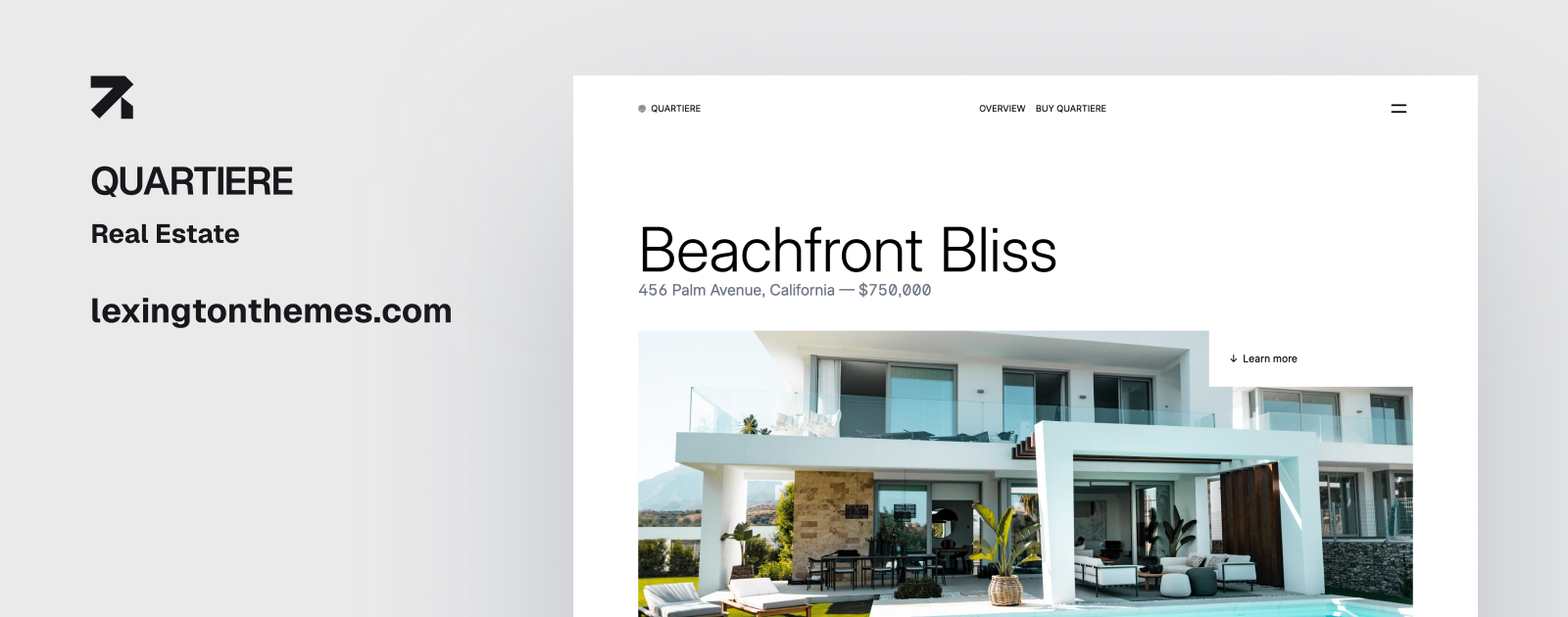 Preview of Quartiere template homepage with property listings
