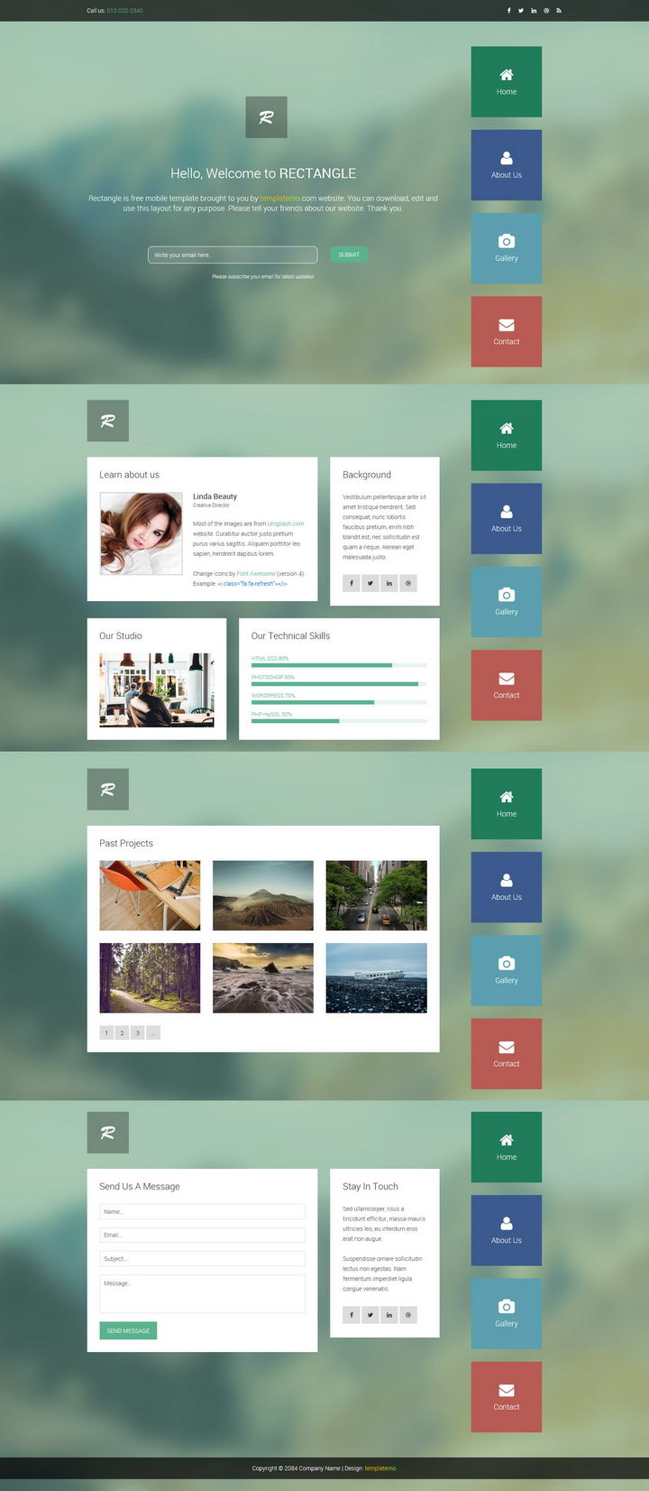 Example of vertical sliding pages in the Rectangle Template