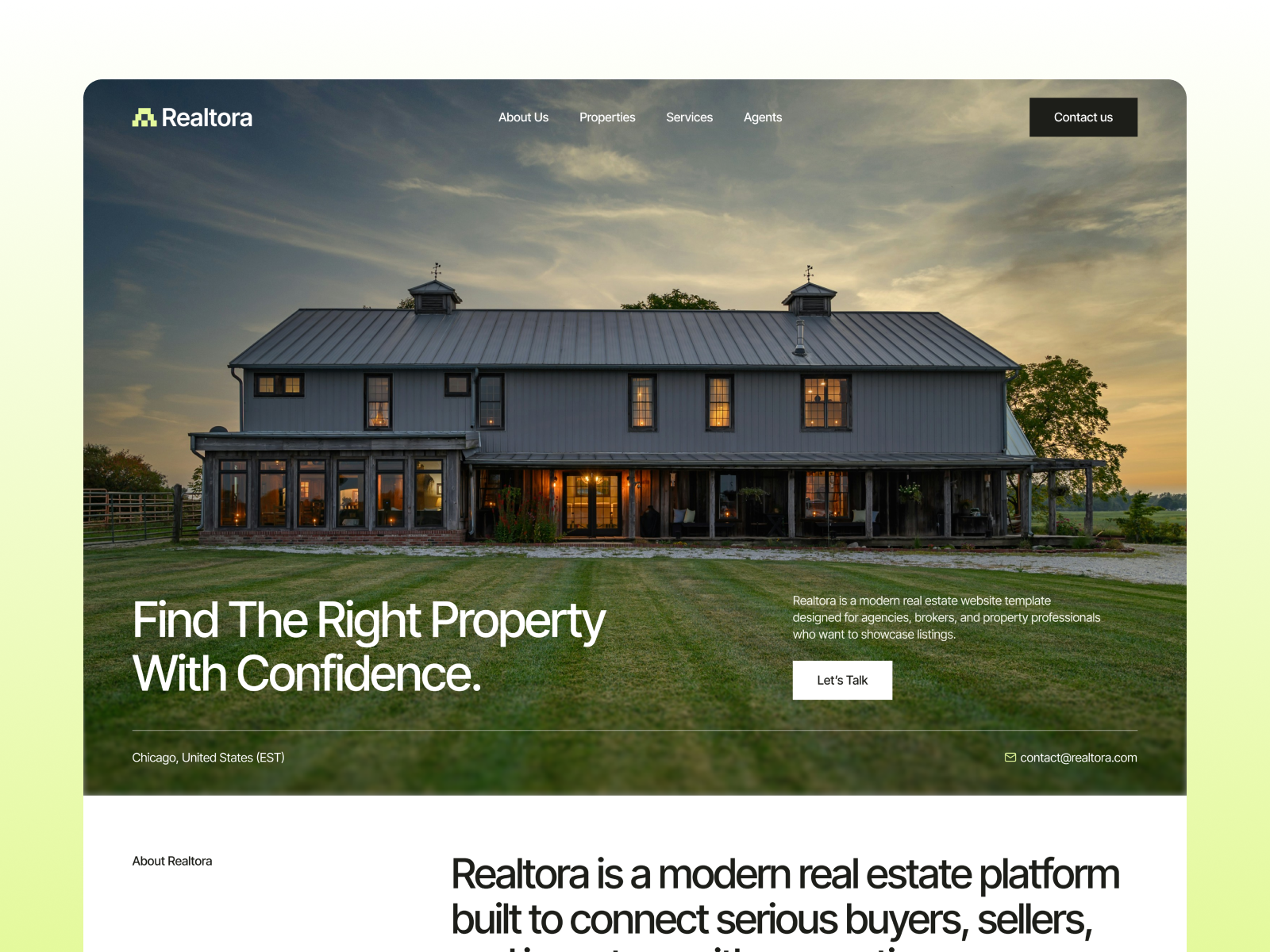Property listings page of Relatora template