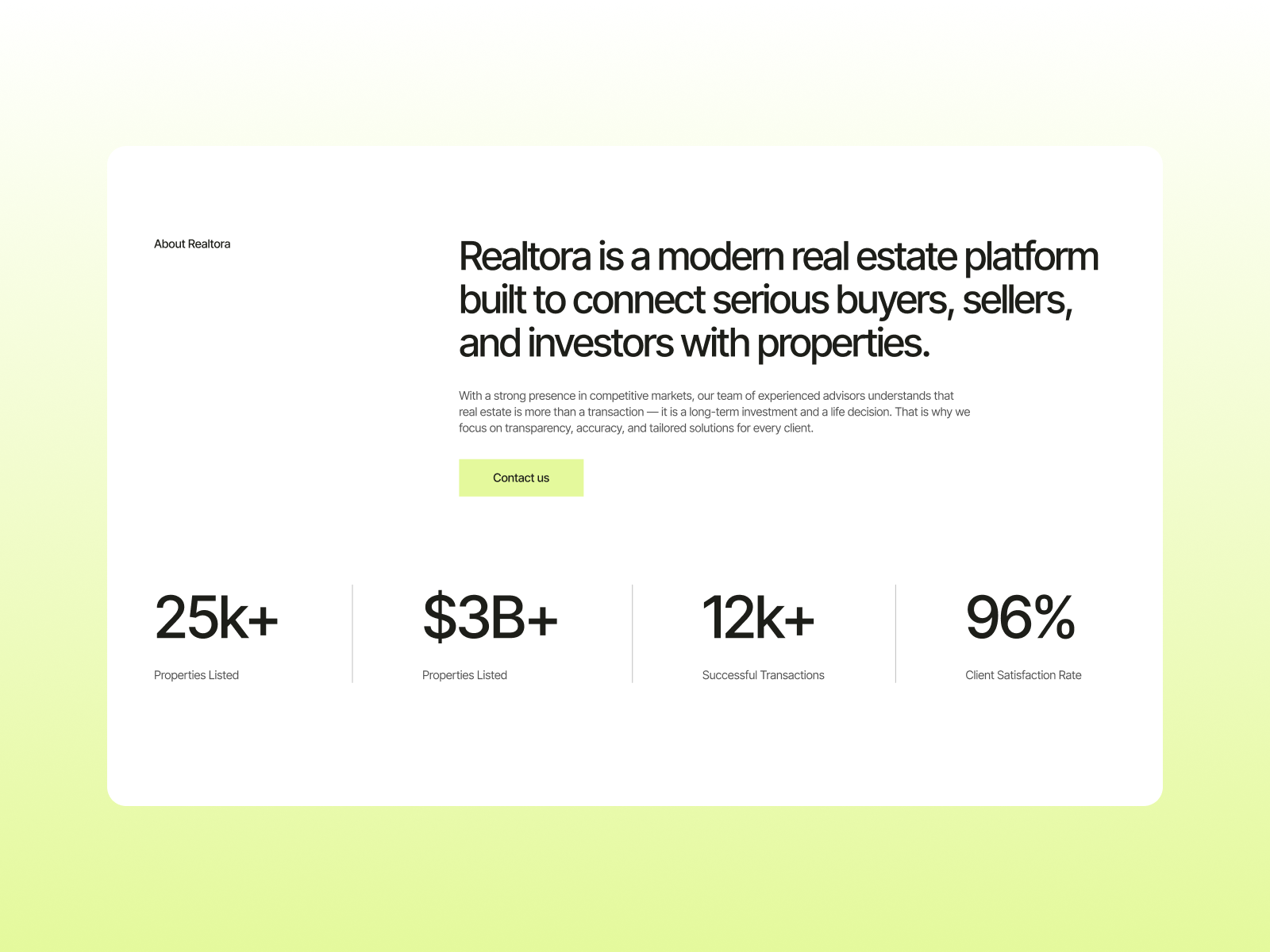 Agents page layout of Relatora template
