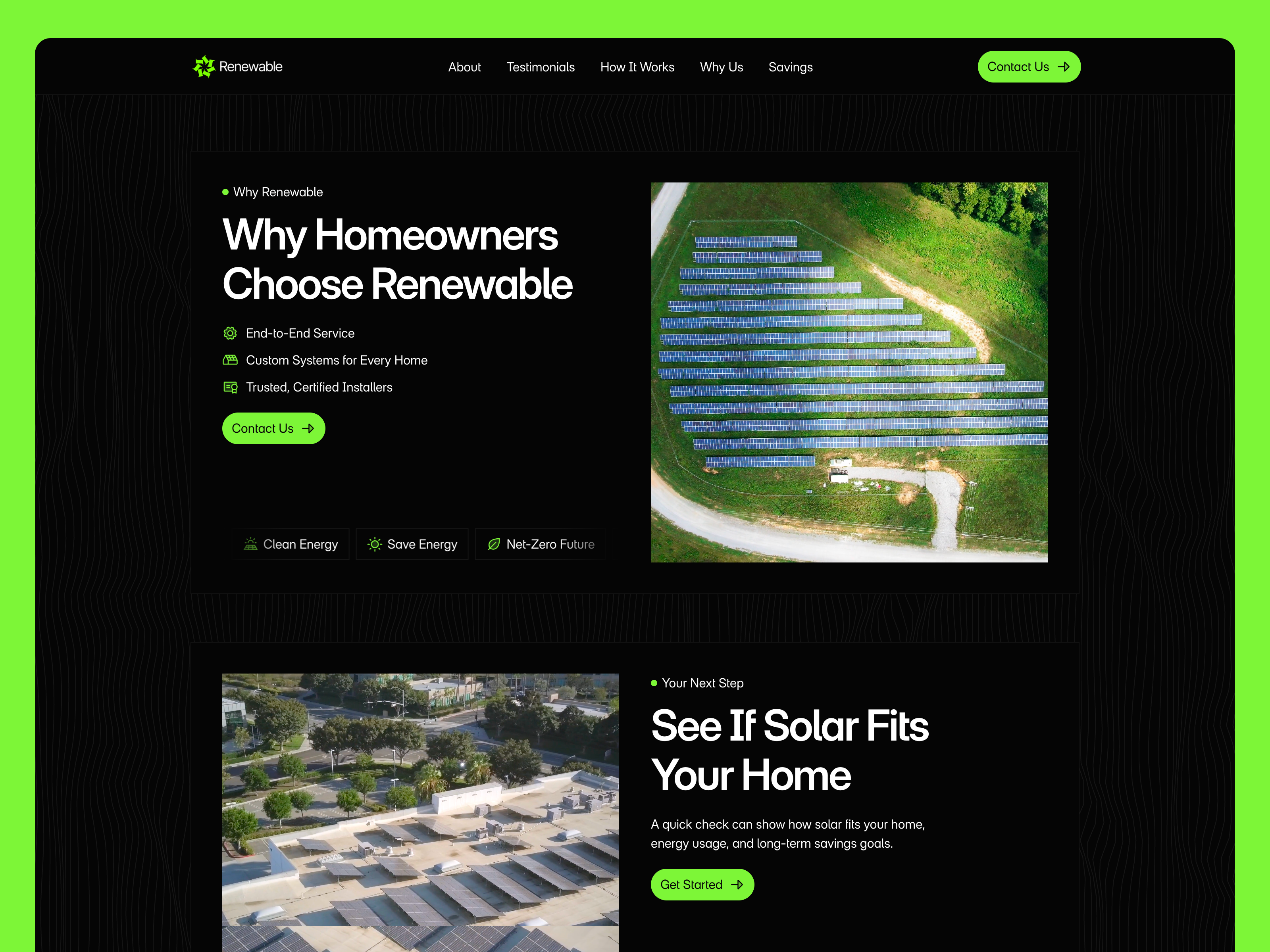 Service showcase in Renewable template