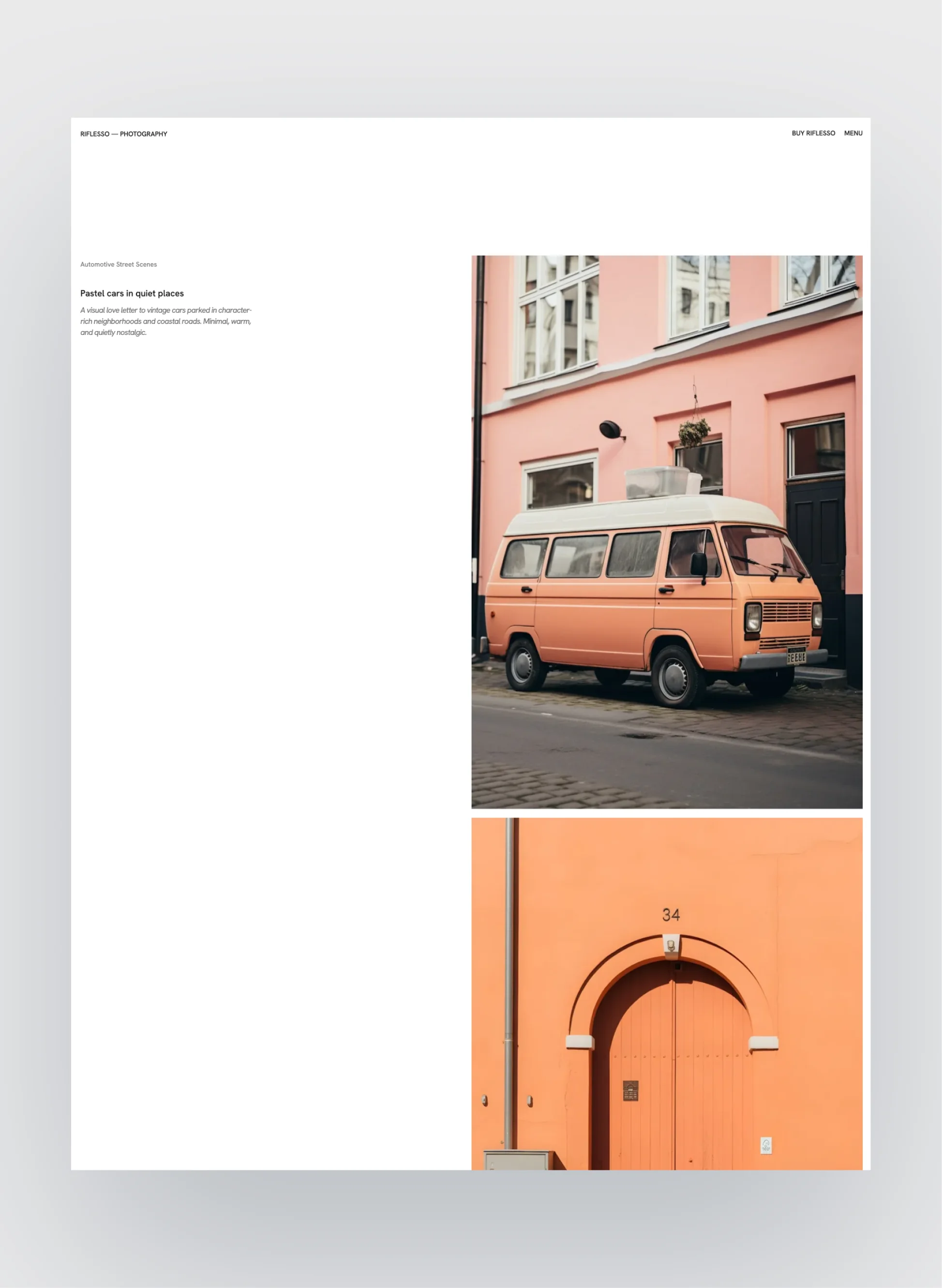 Features page highlighting photography services