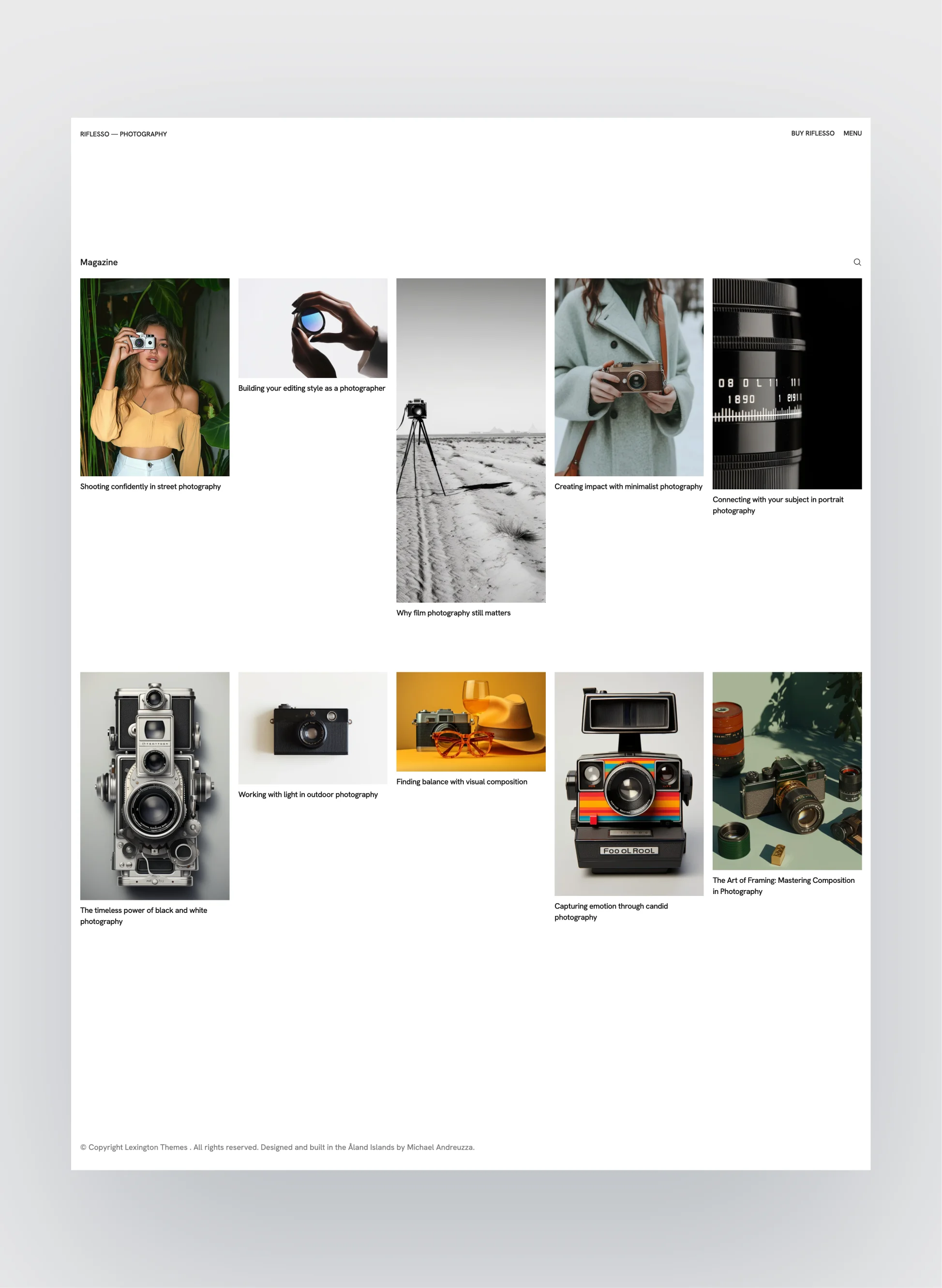 About page showcasing photographer profile in Riflesso