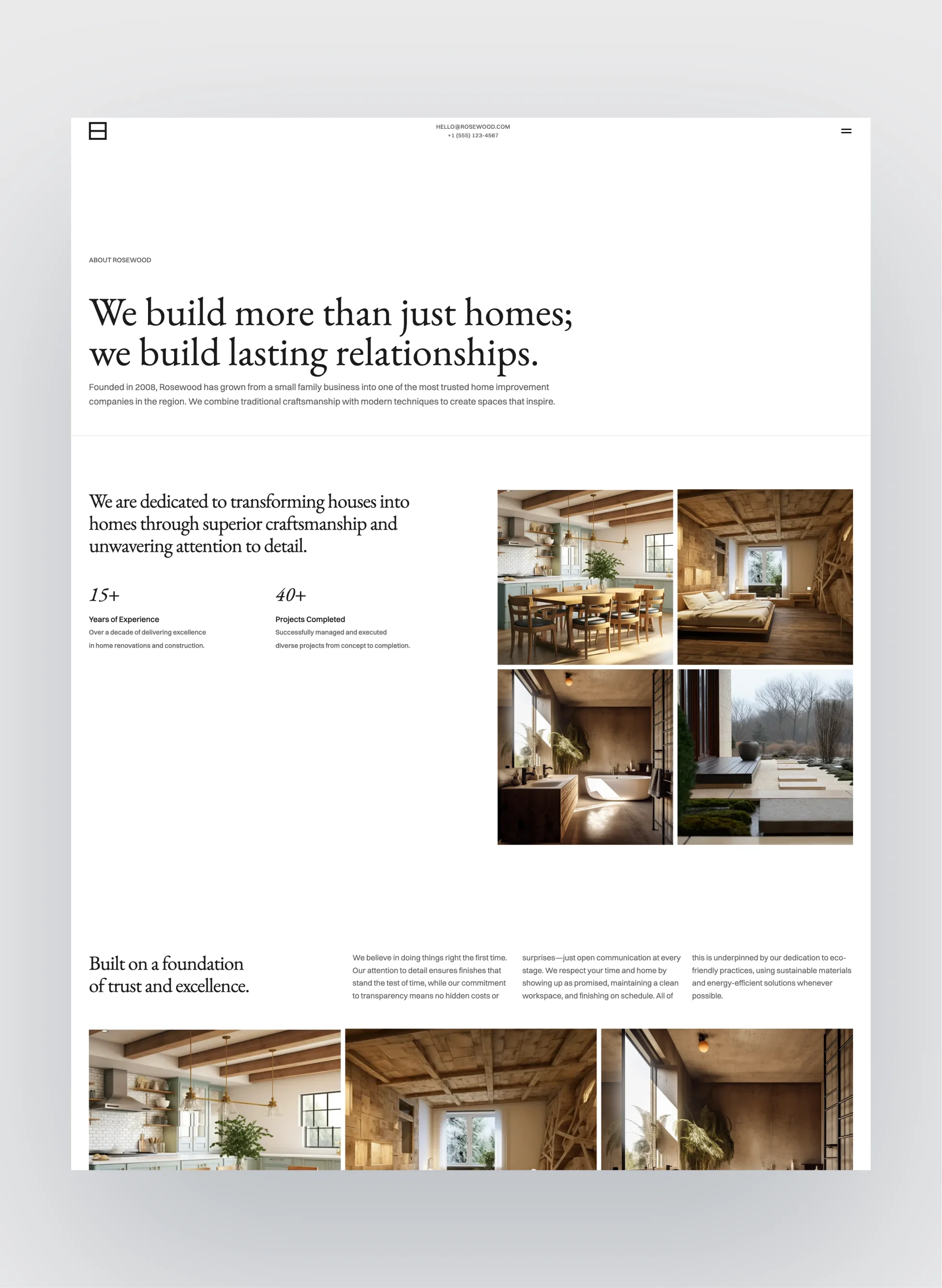 Responsive view of the Rosewood site template
