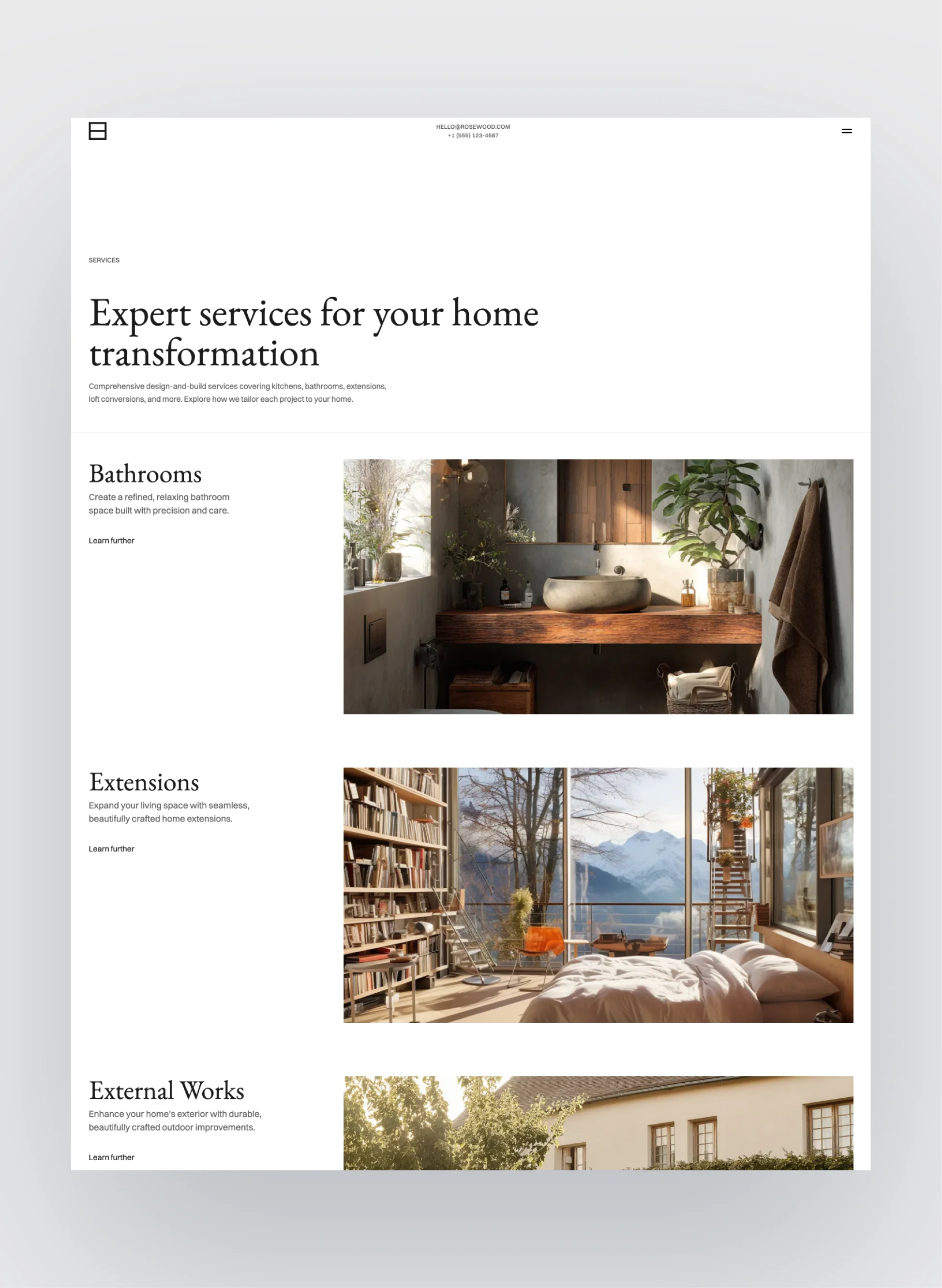 Example of project details page in Rosewood template