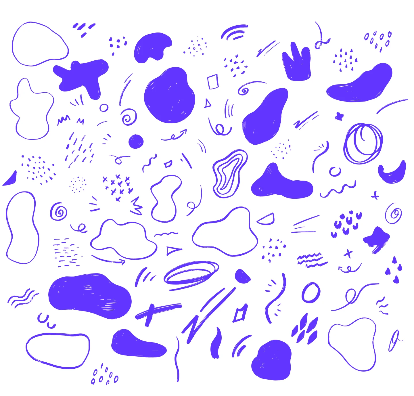 Colorful scribbles in various shapes and patterns.