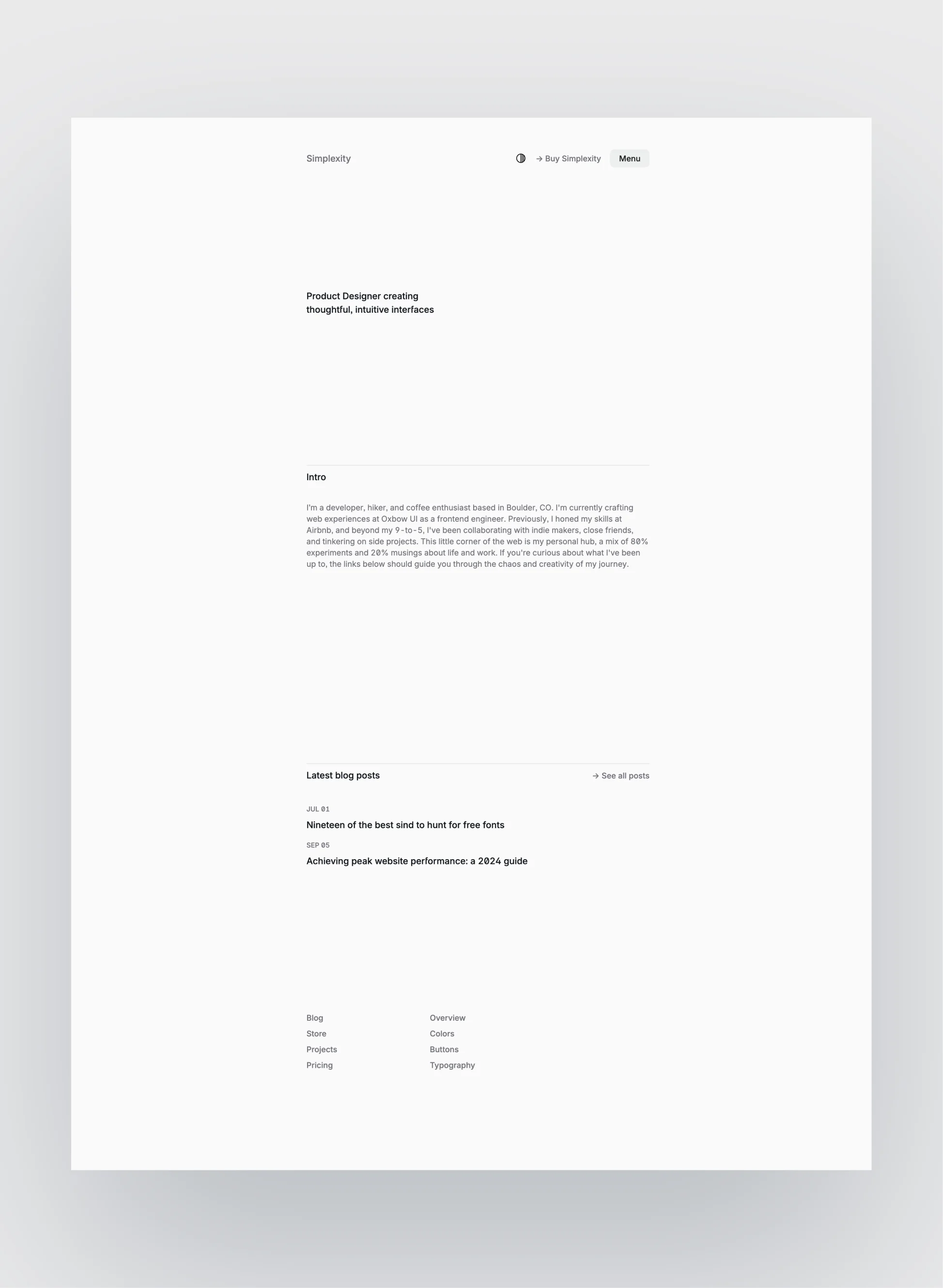 Light mode view of Simplexity template