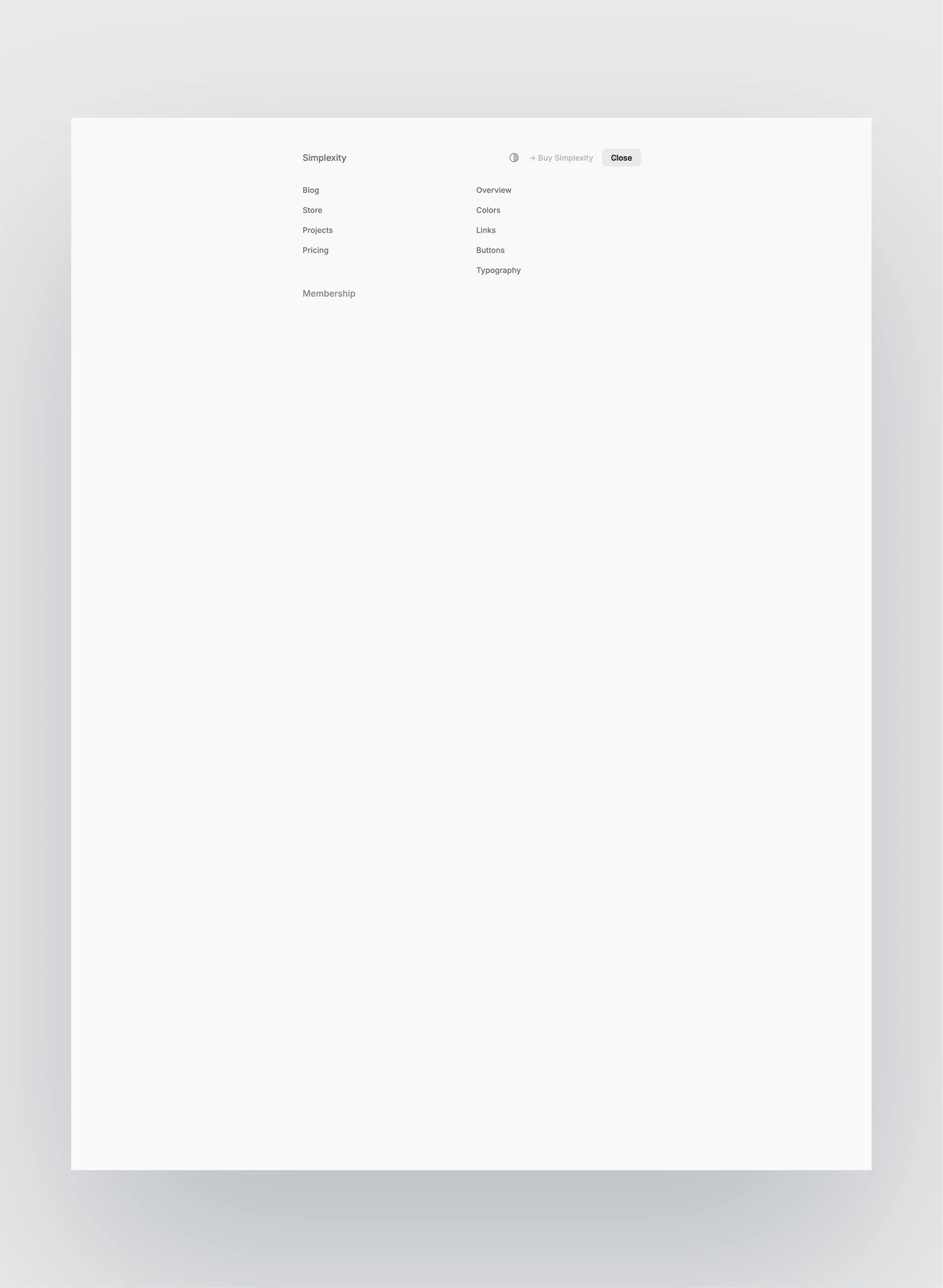 Dark mode view of the Simplexity template