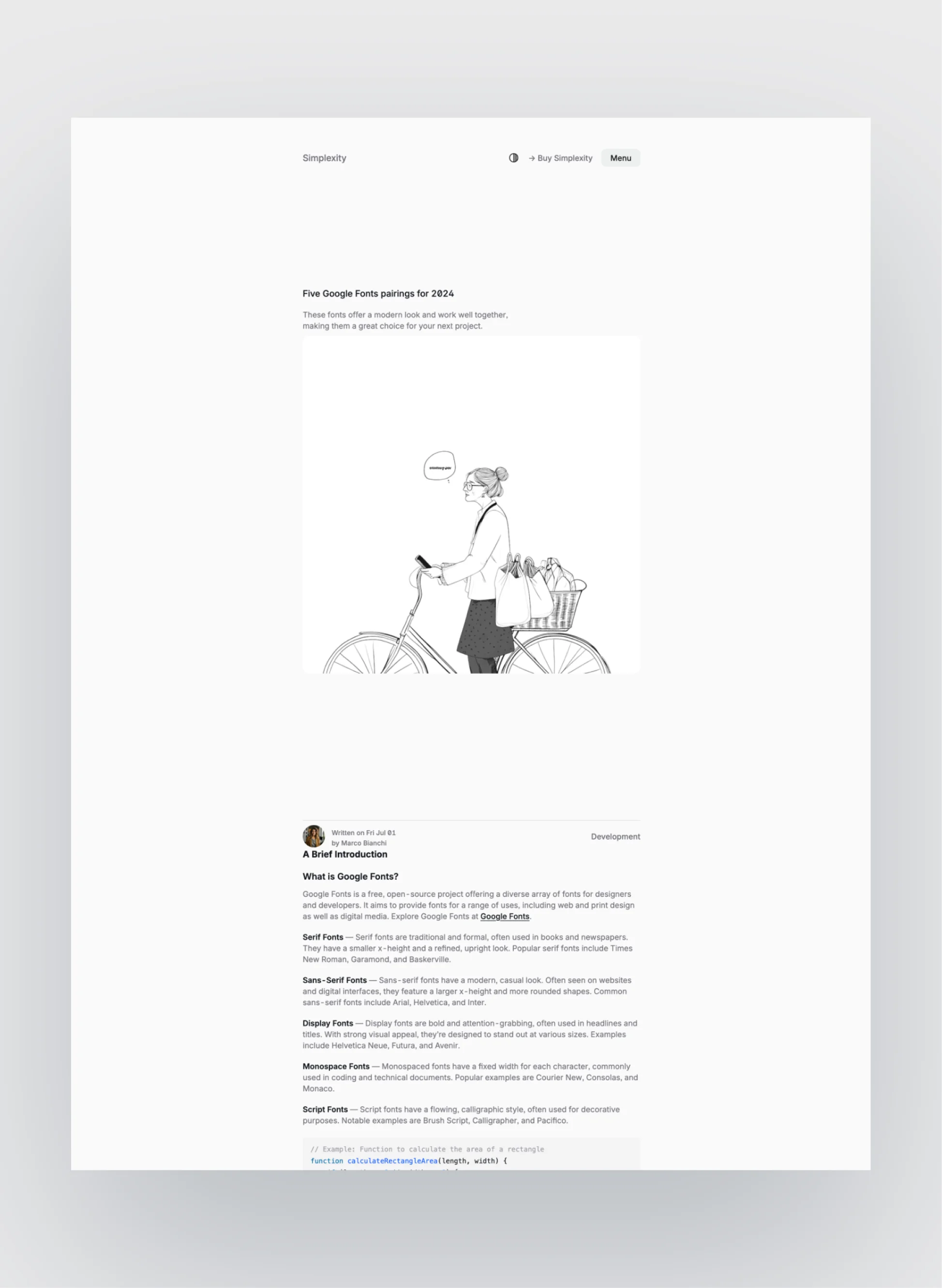 Simplexity template about section preview