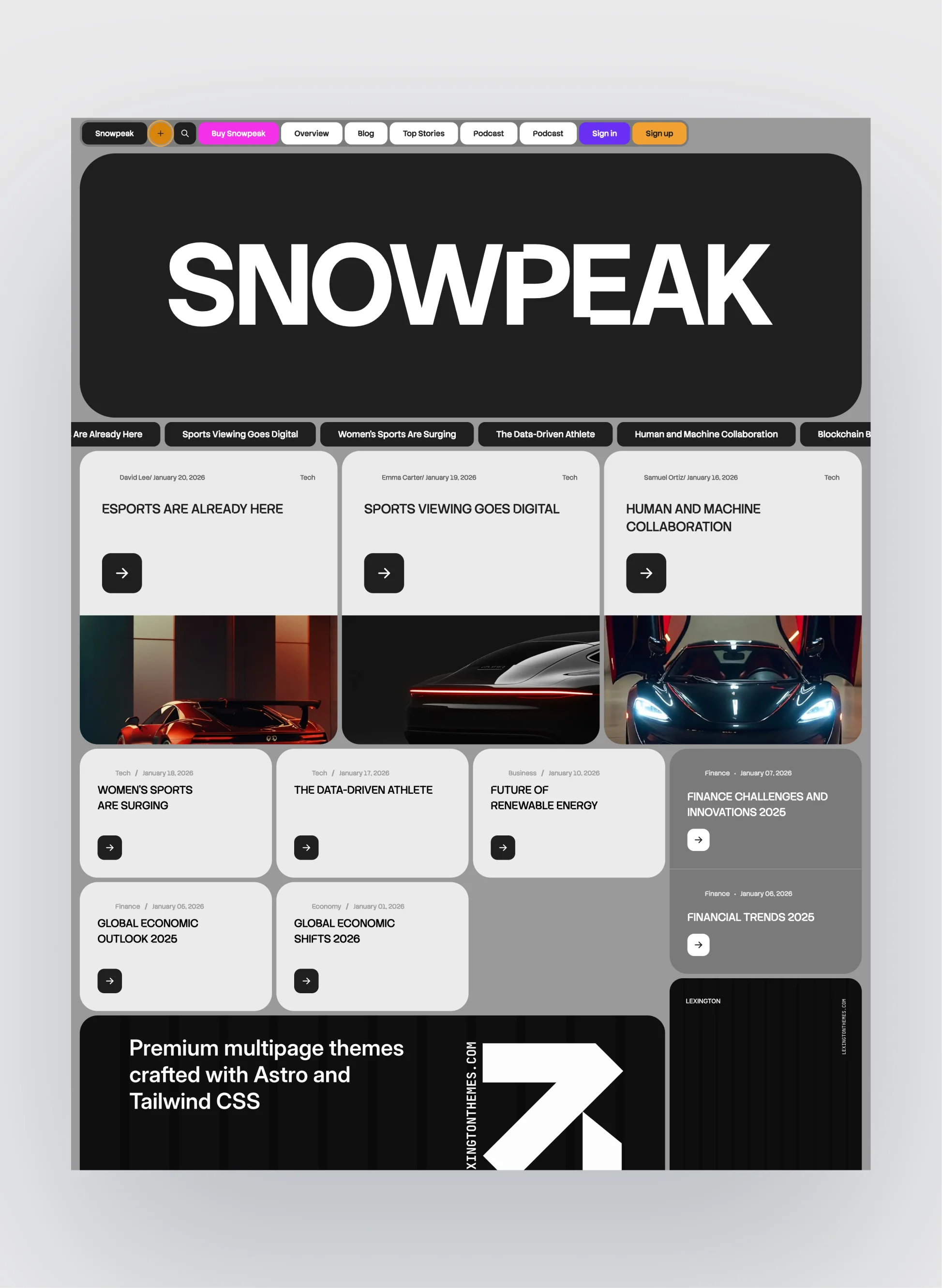 Blog section layout in Snowpeak template
