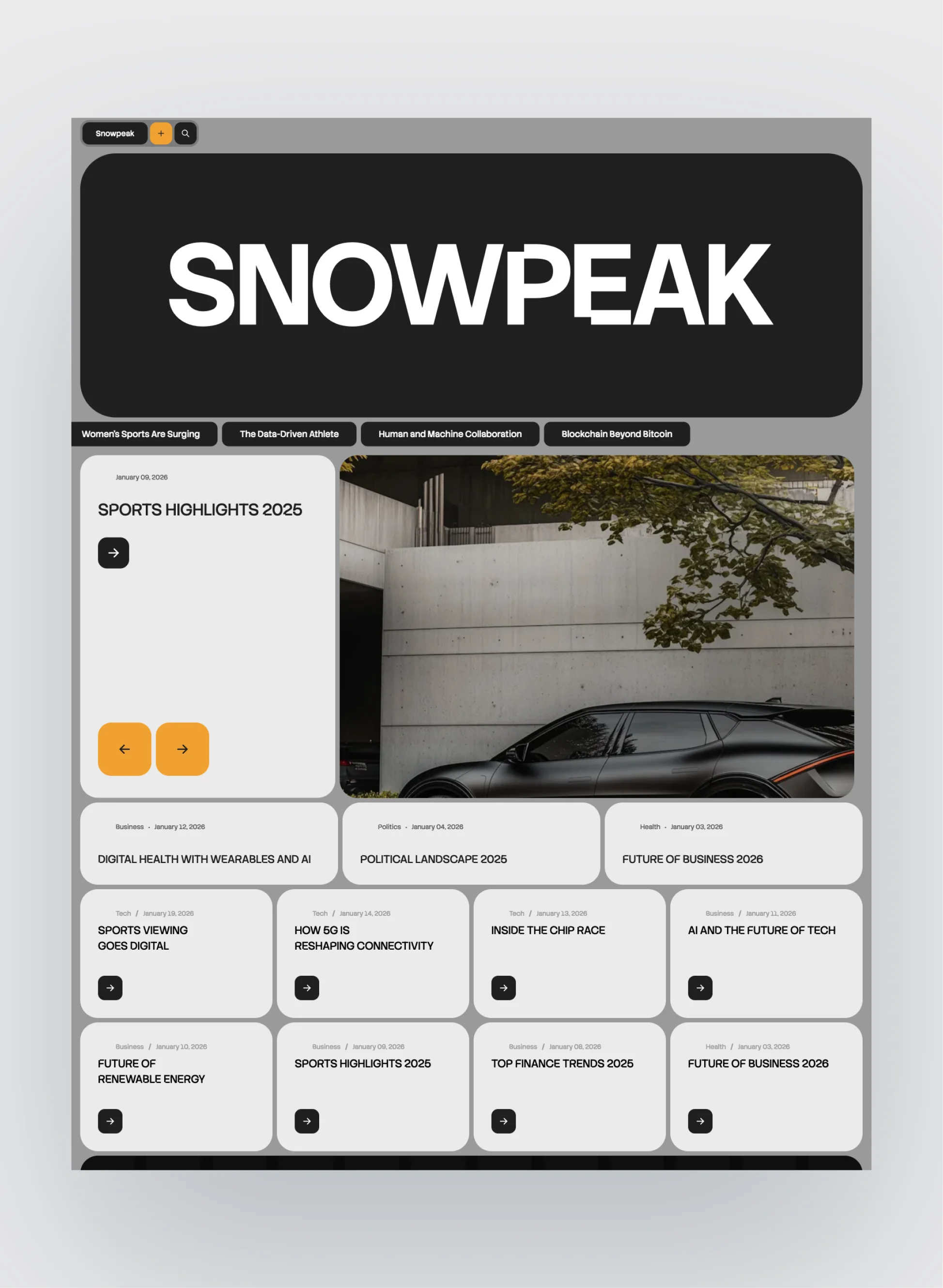 Typography showcase in Snowpeak media template